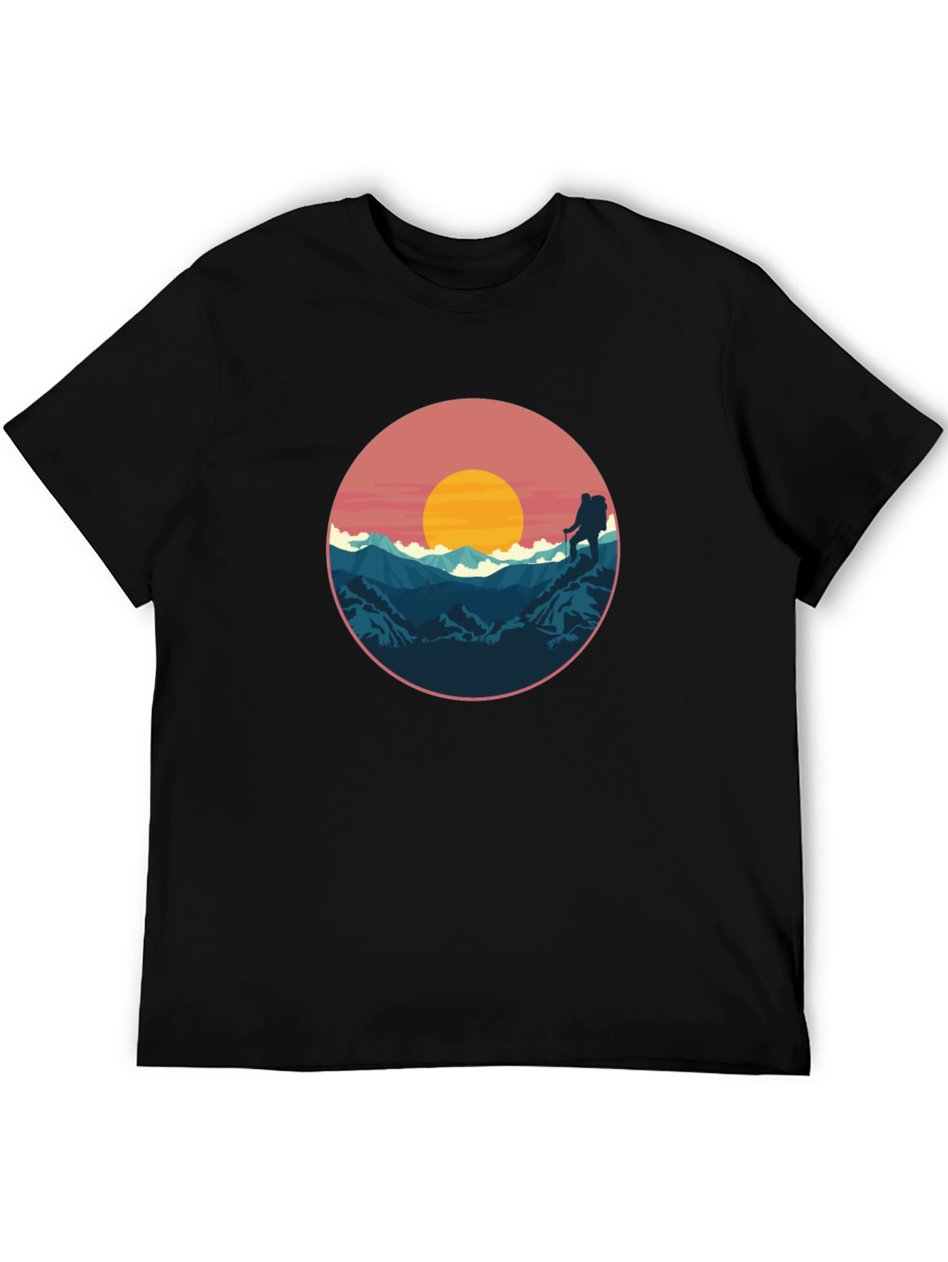 Black Hiking Adventure T-Shirt - Mountain Sunset Graphic Tee view 5