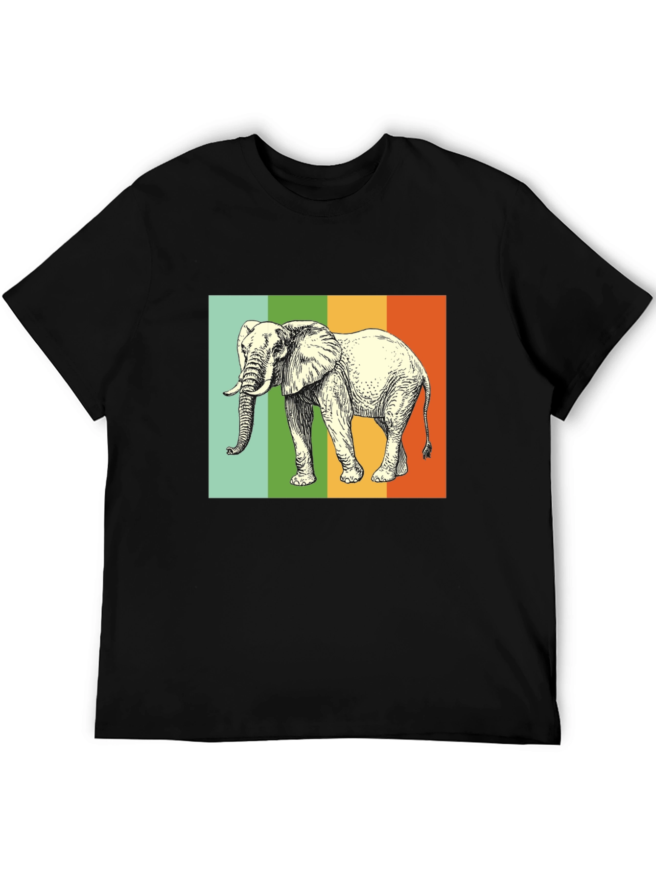 Black Elephant Graphic T-Shirt - Striped Background view 5