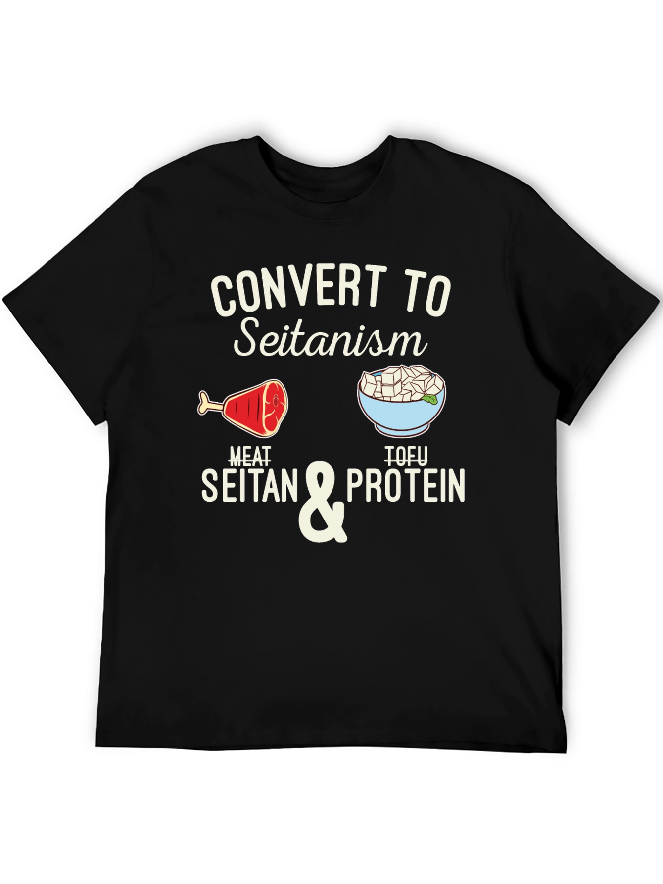 Black Convert to Seitanism T-Shirt - Vegan & Vegetarian Humor Tee view 5