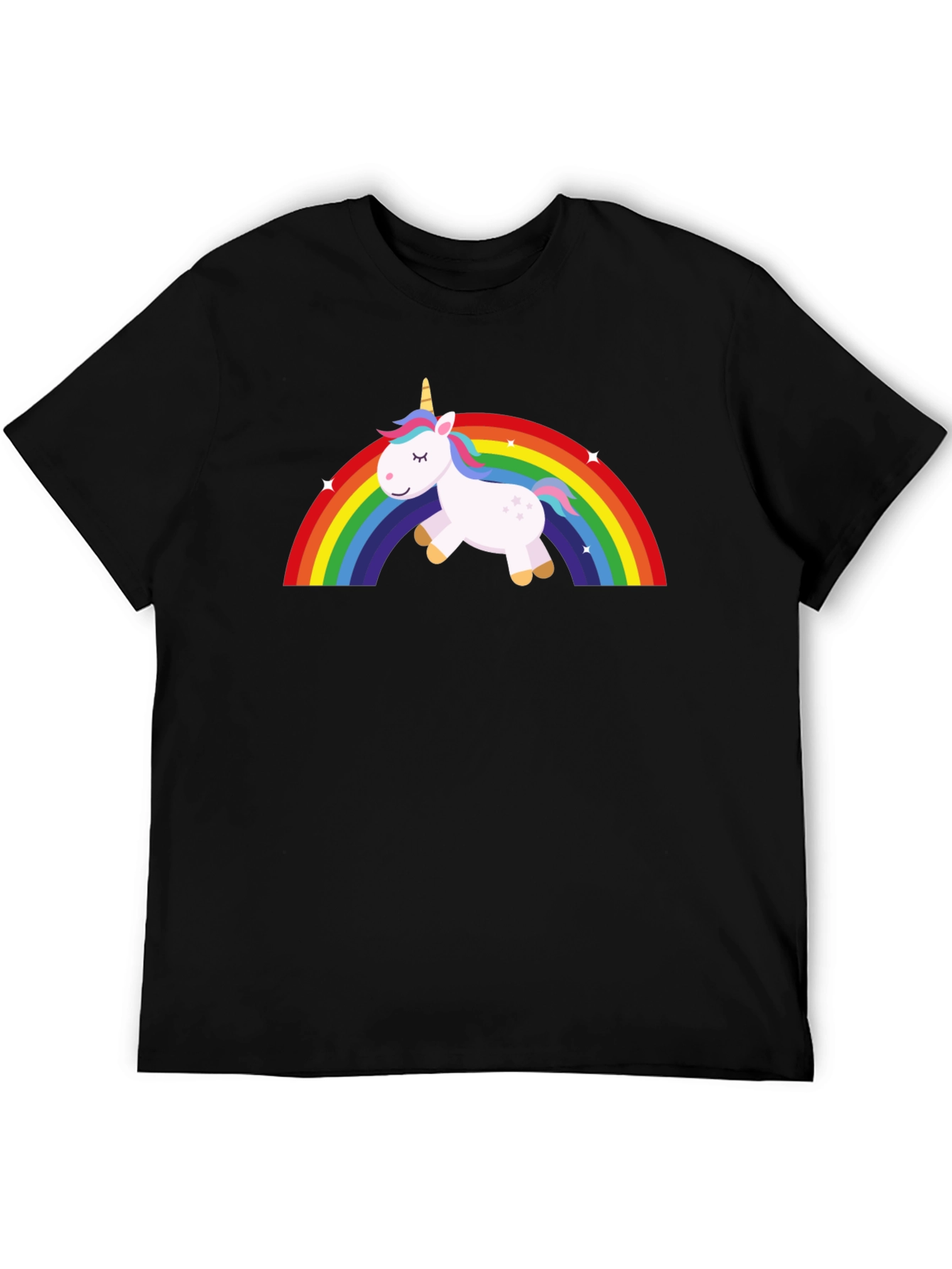 Black Unicorn Rainbow Graphic Tee - Black Cotton T-Shirt view 5