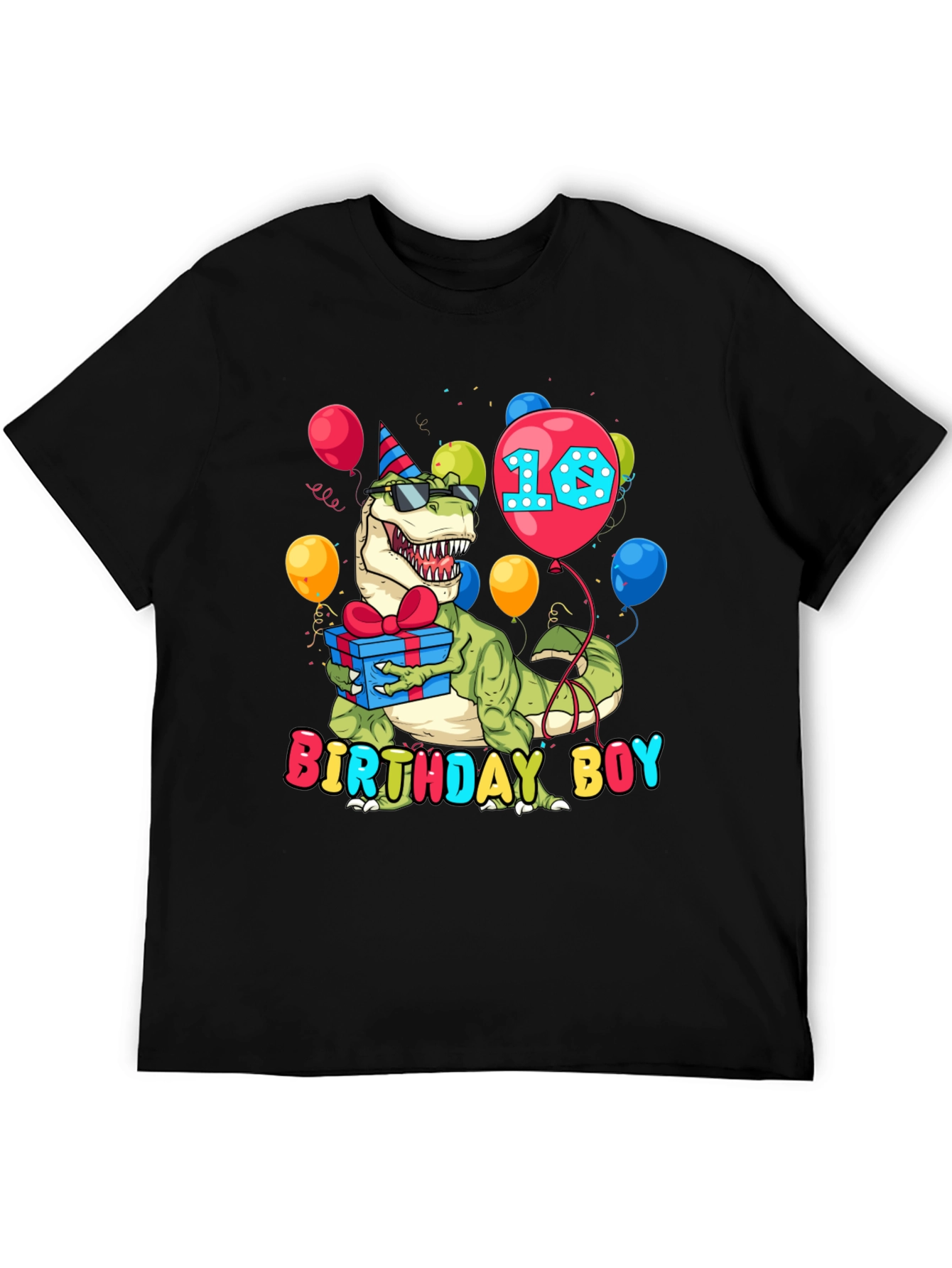 Black Birthday Boy Dinosaur T-Shirt - Dino 10th Birthday view 5