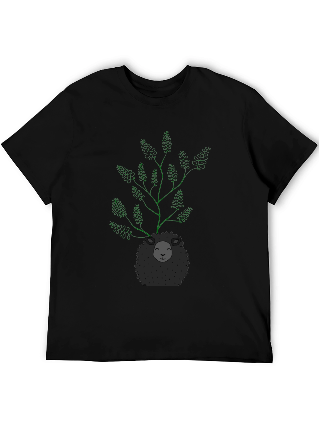 Black Unique Sheep & Tree Graphic Black T-Shirt view 5