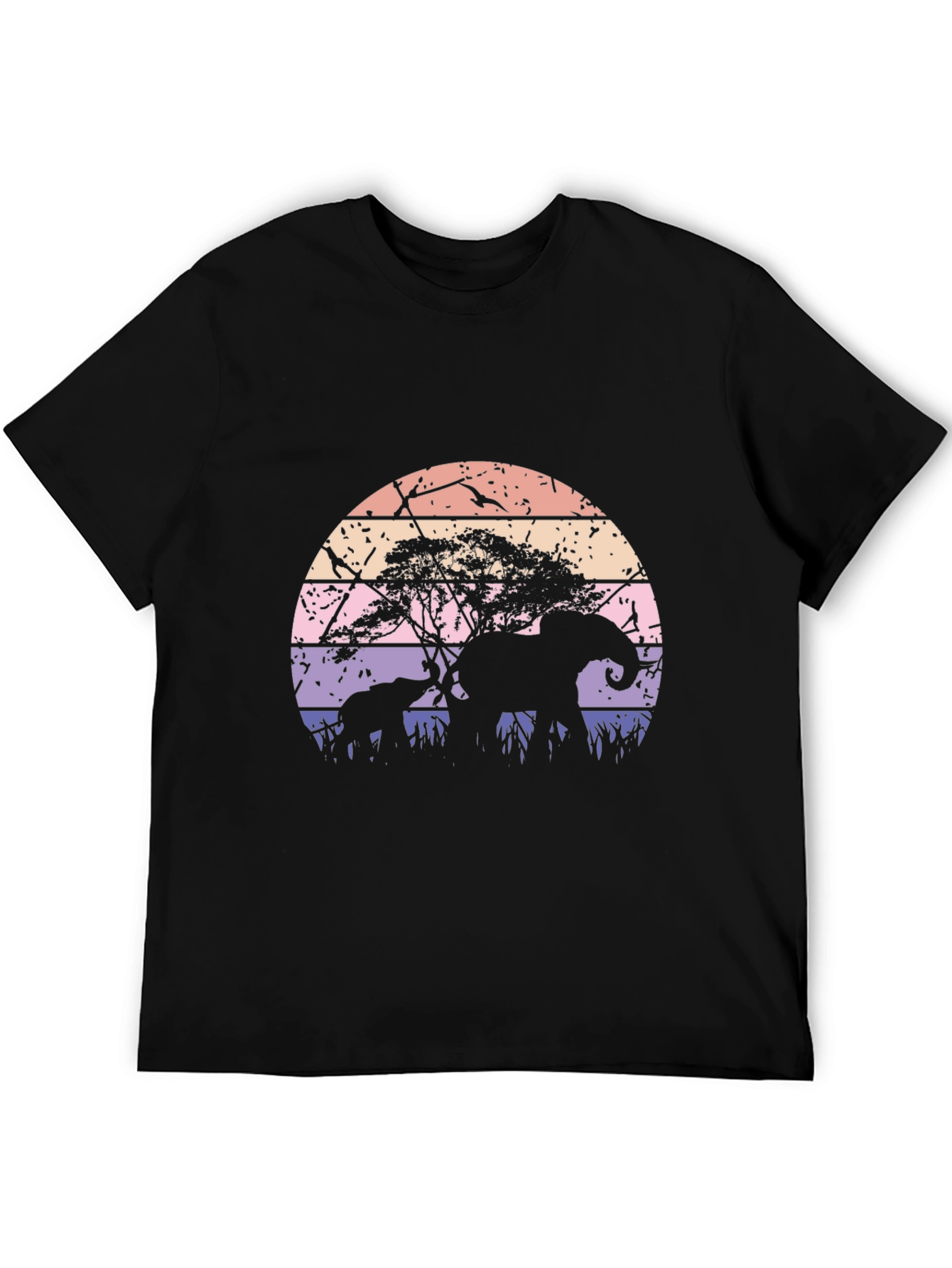 Black Elephant Sunset Graphic Tee - Black Cotton Blend view 5