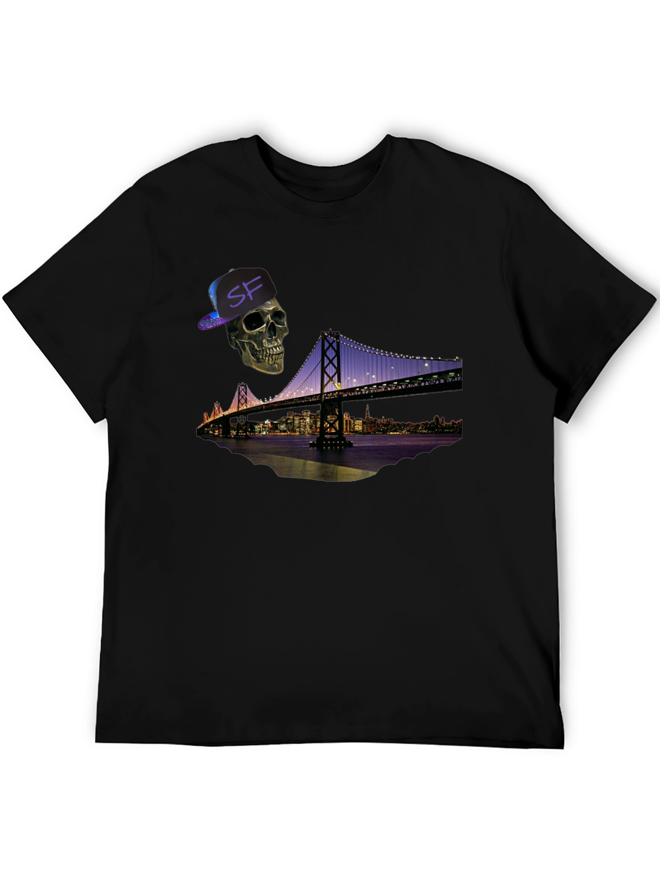Black Skull SF Bridge Graphic Tee - Men's Black T-Shirt view 5