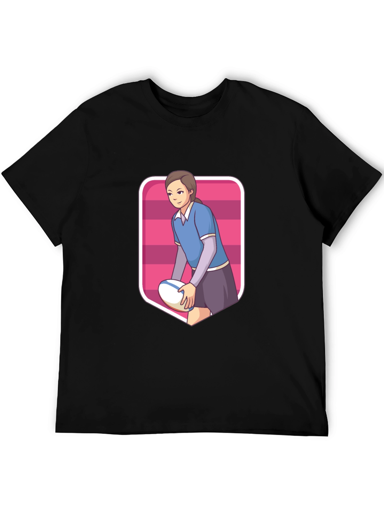 Black Rugby Girl Graphic Tee - Sporty Cartoon Style view 5