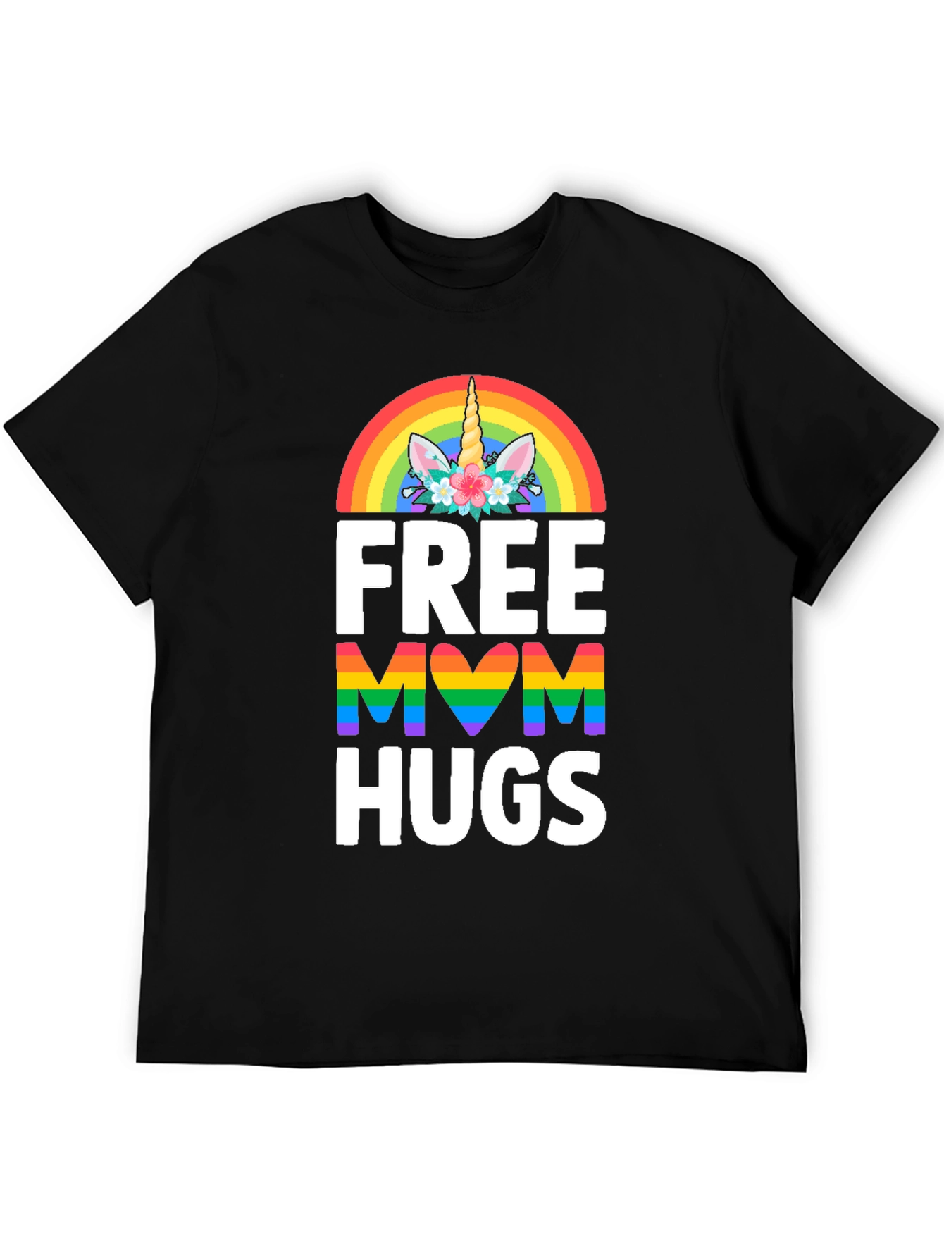 Black Free Mom Hugs Unicorn Rainbow Pride T-Shirt view 5