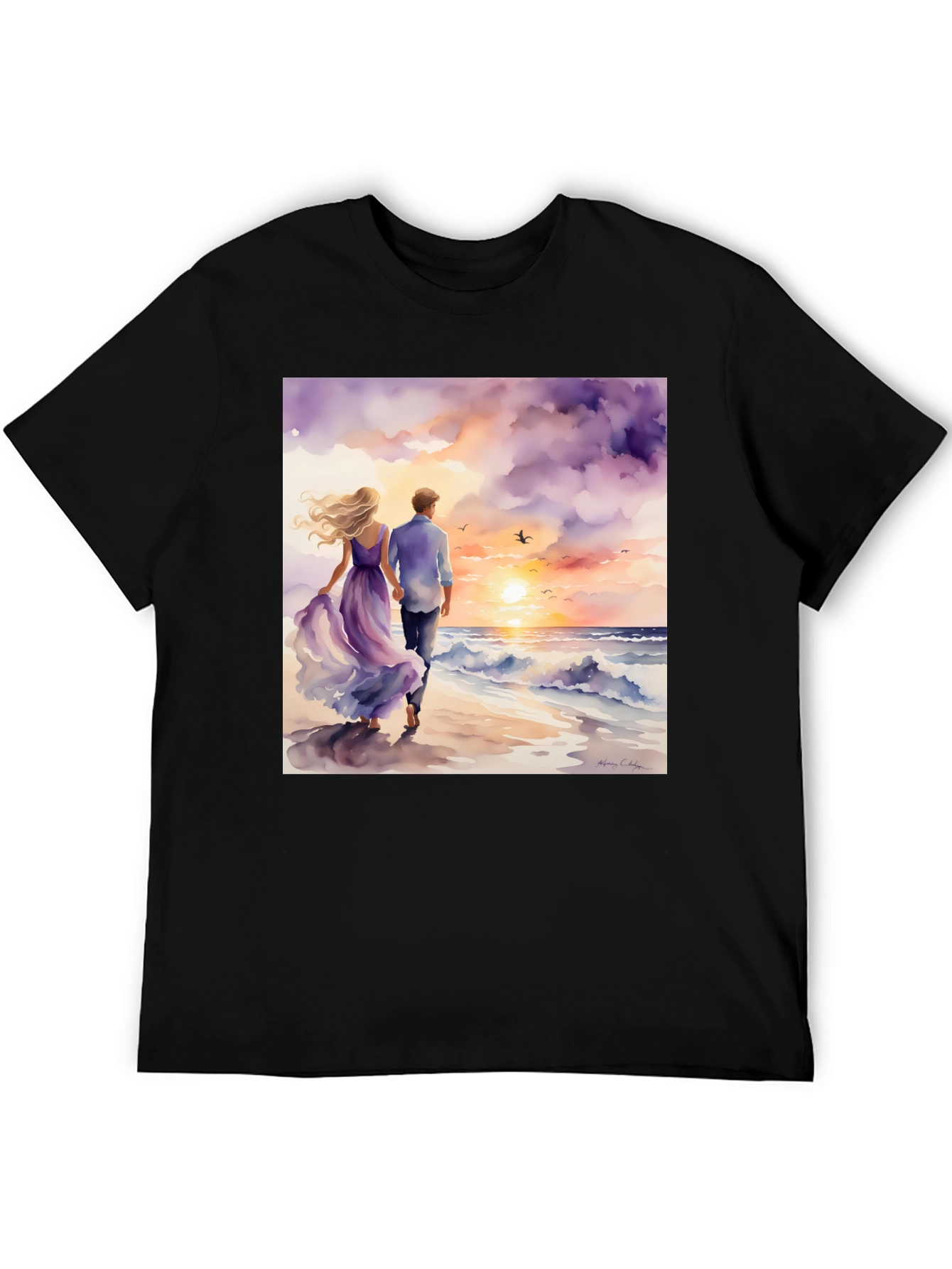Black Romantic Sunset Couple T-Shirt view 5