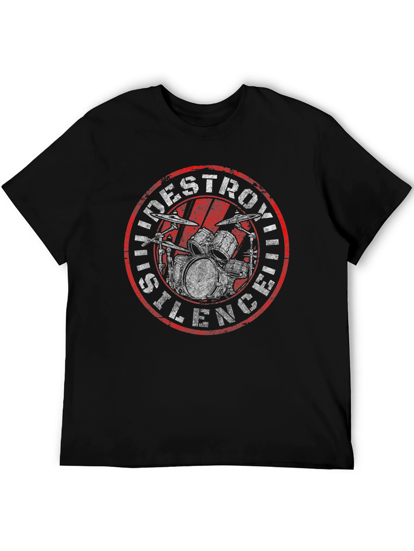 Black Destroying Silence Drum Kit Graphic T-Shirt view 5