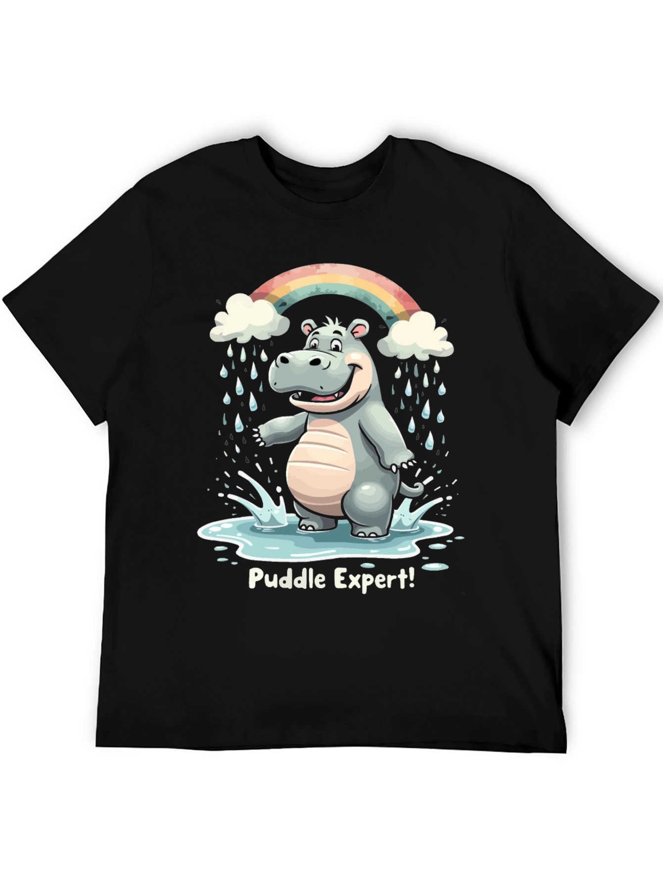 Black Puddle Expert Hippo T-Shirt - Funny Animal Tee view 5