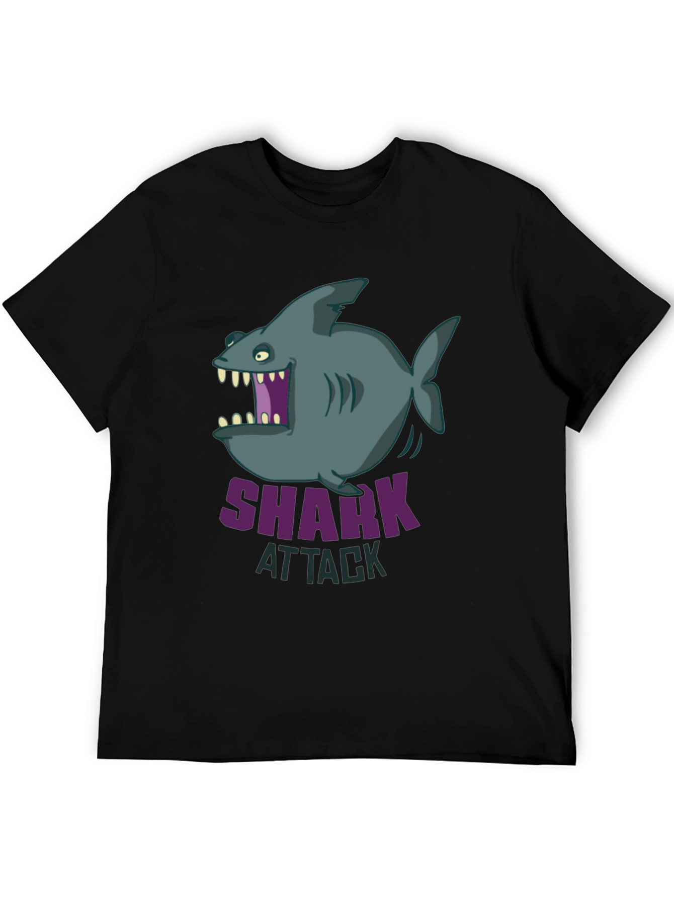 Black Shark Attack Graphic T-Shirt - Cartoon Design view 5
