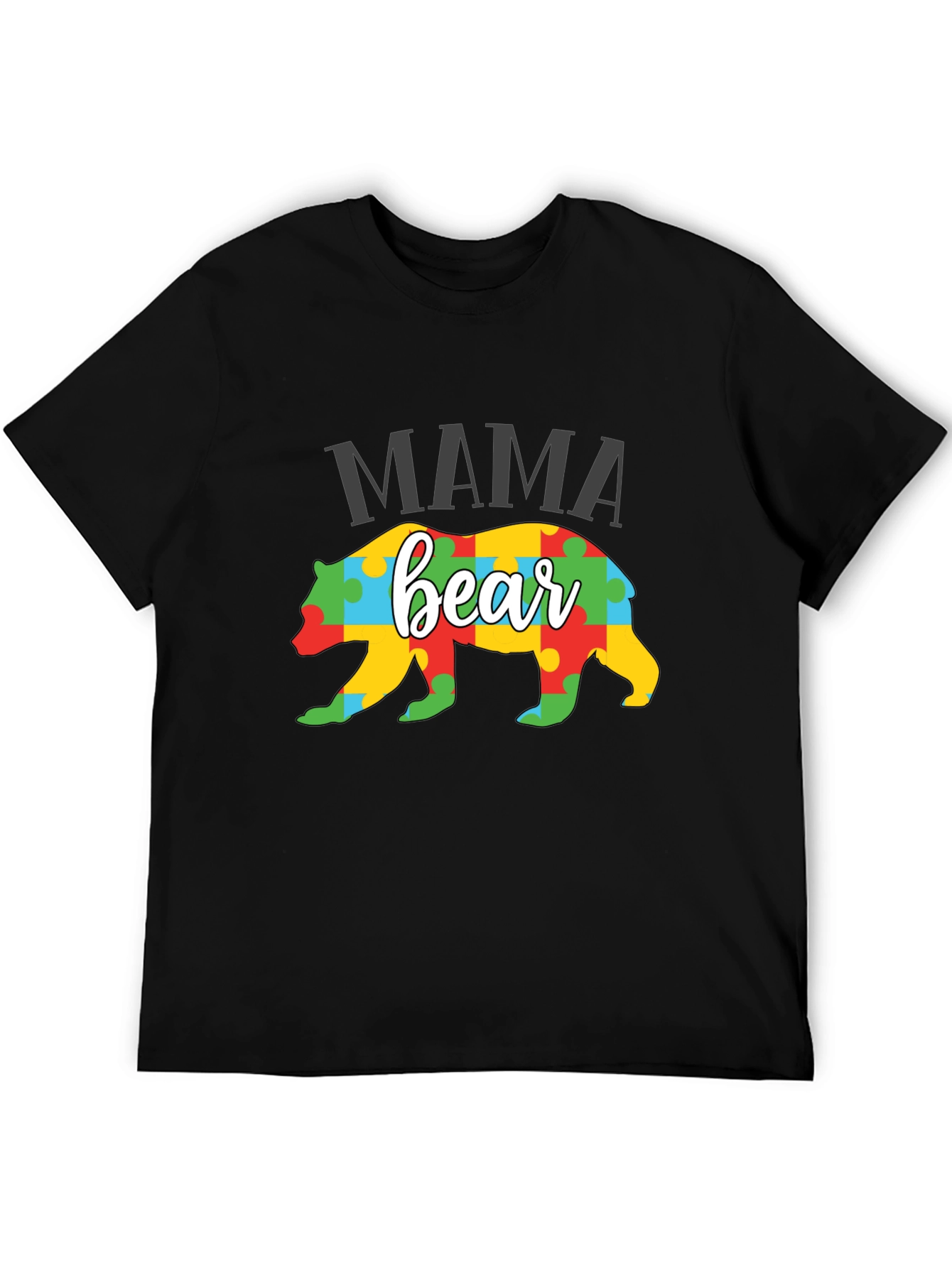 Black Mama Bear Puzzle Piece Autism Awareness T-Shirt view 5