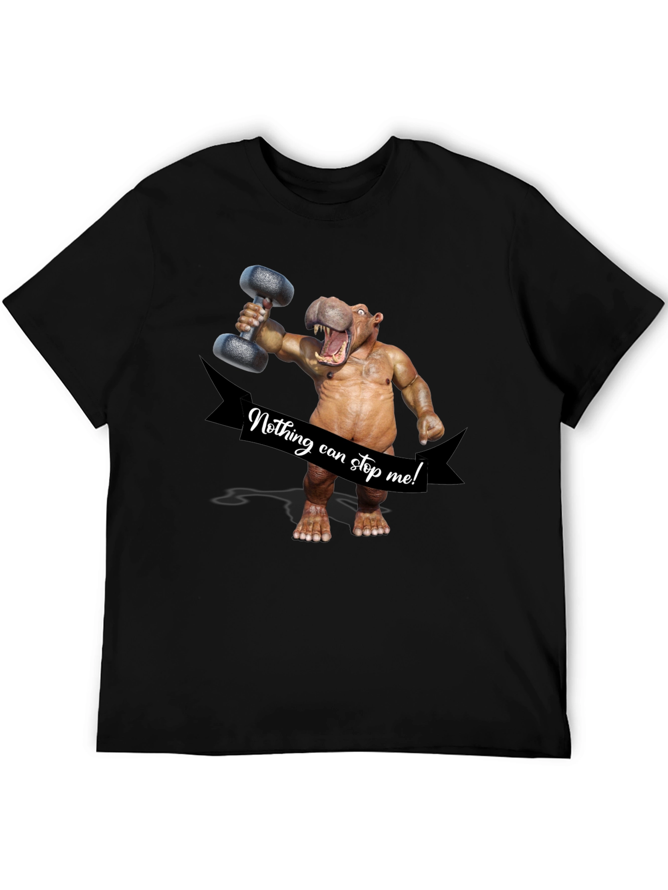 Black Hippo Lifting Dumbbell T-Shirt - Nothing Can Stop Me! view 5