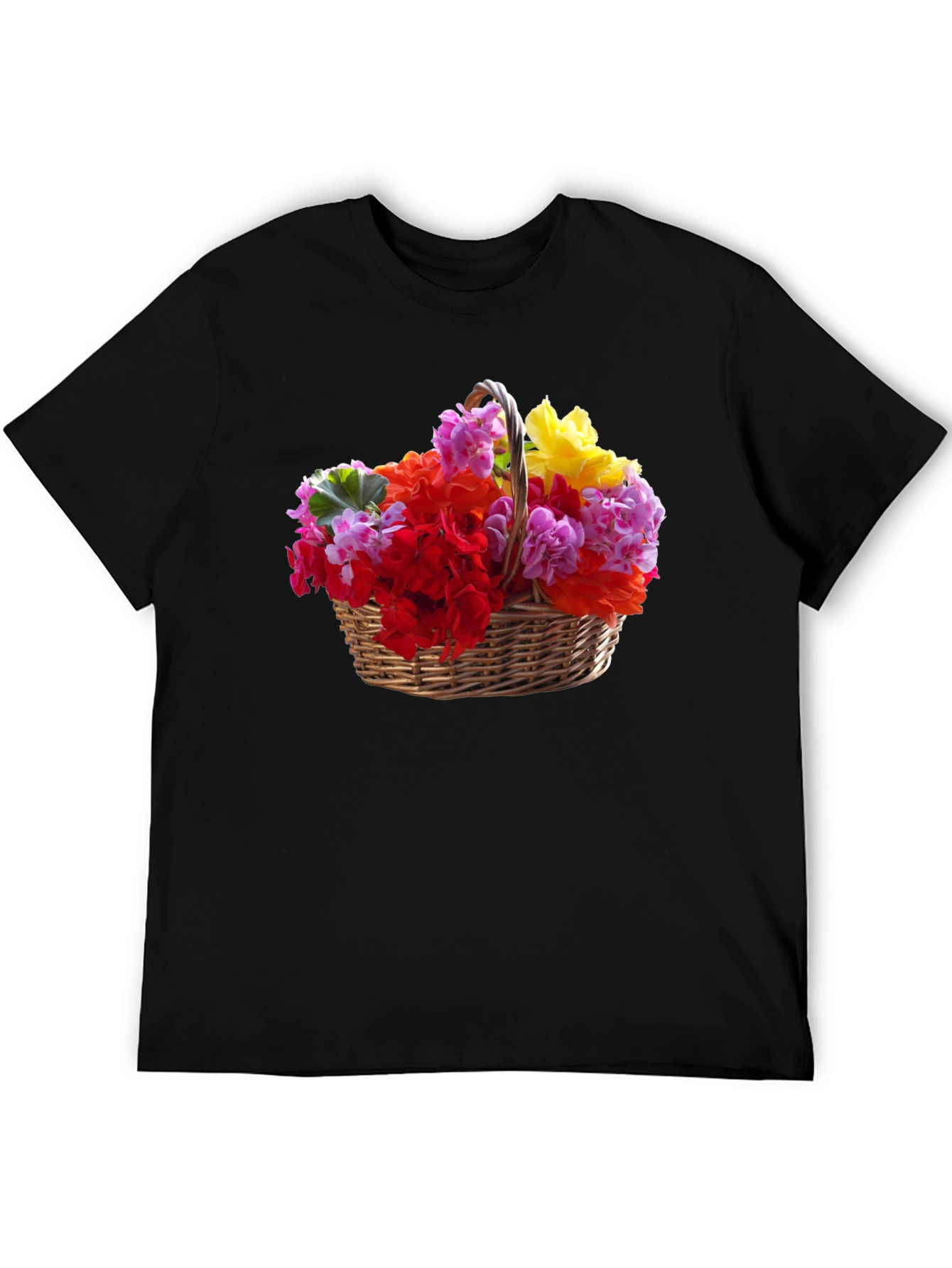 Black Floral Basket Graphic Tee - Mens Casual Short Sleeve T-Shirt view 5