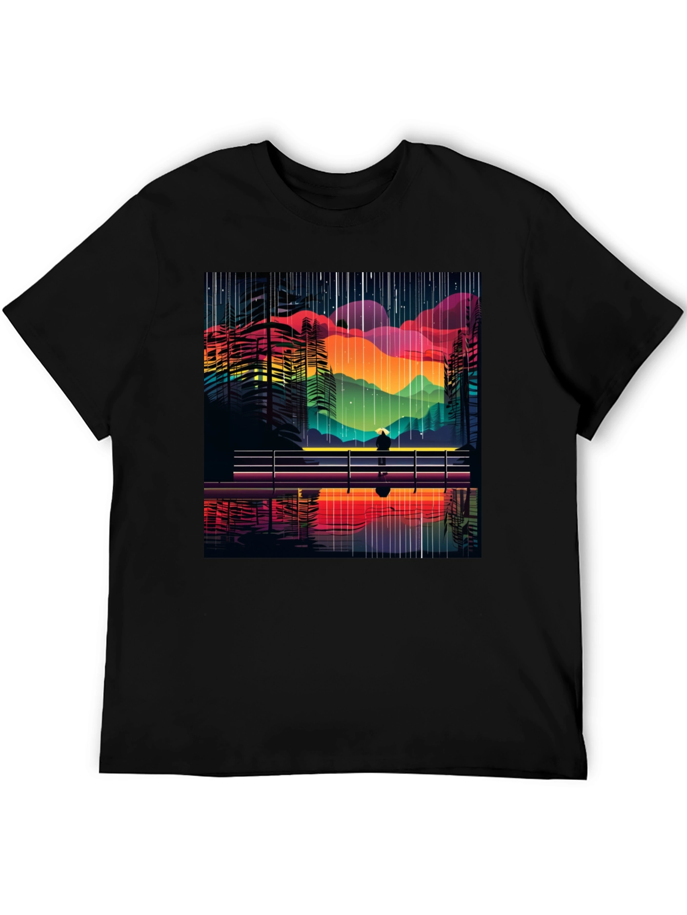 Black Vibrant Abstract Landscape Tee - Stylish Graphic T-Shirt view 5