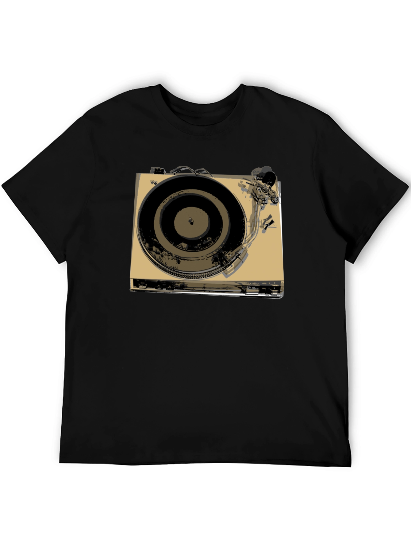 Black Vintage Turntable Graphic Tee - Retro DJ Style view 5