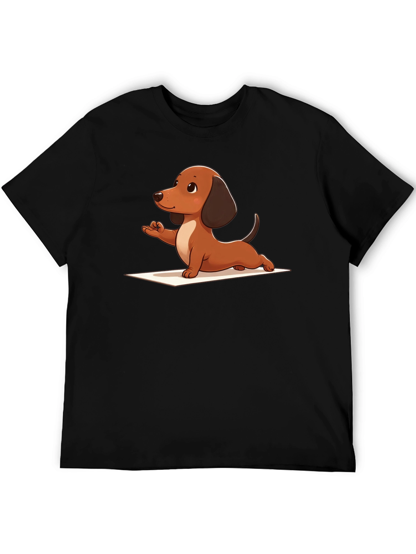 Black Yoga Dachshund Black T-Shirt view 5