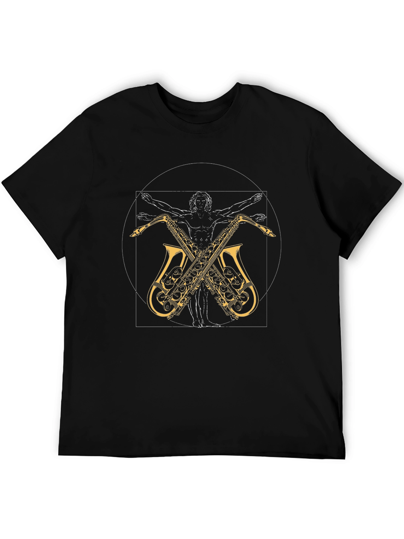 Black Vitruvian Man Saxophone T-Shirt view 5
