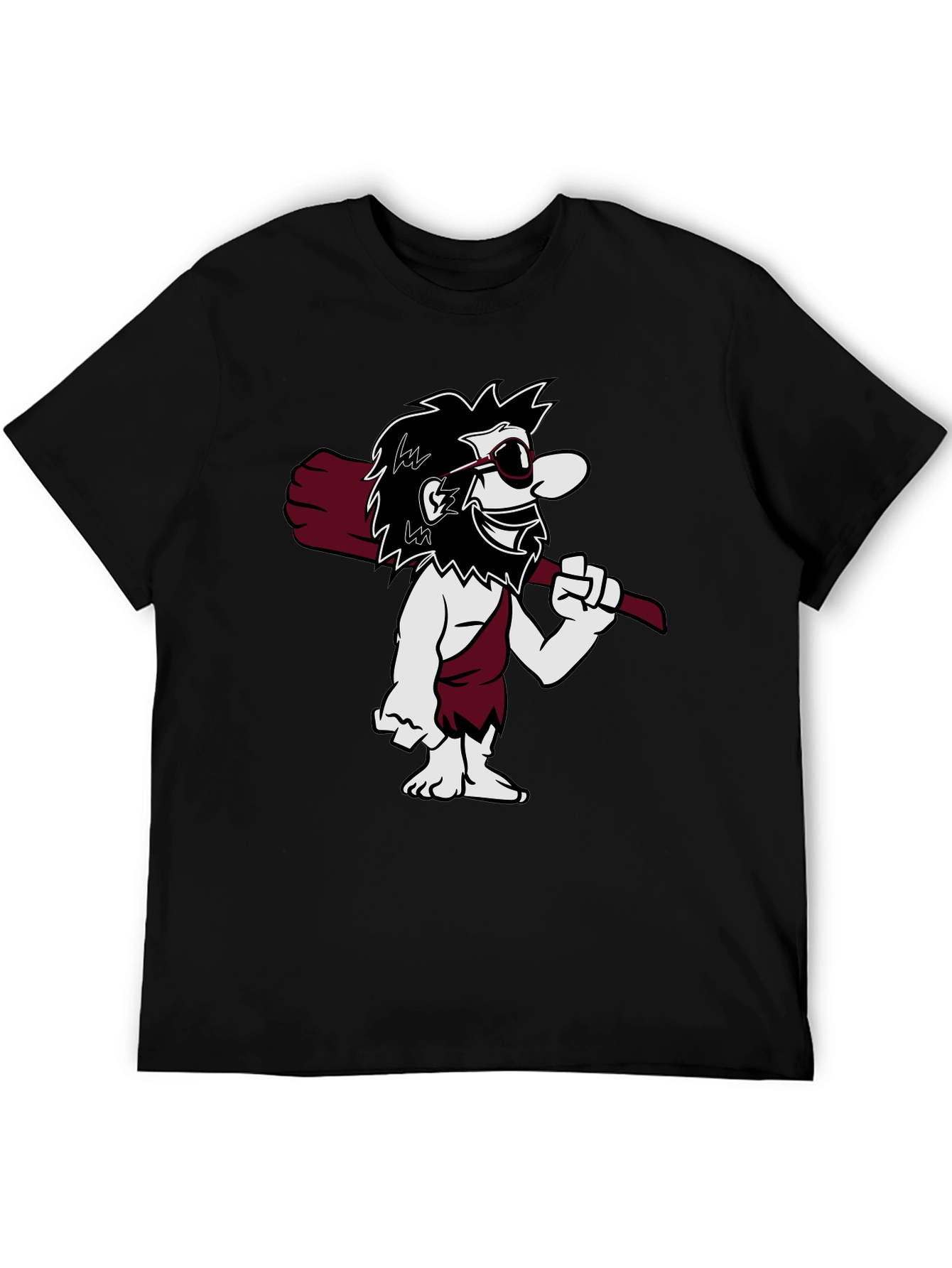 Black Cool Caveman Cartoon Graphic Tee - Black view 5