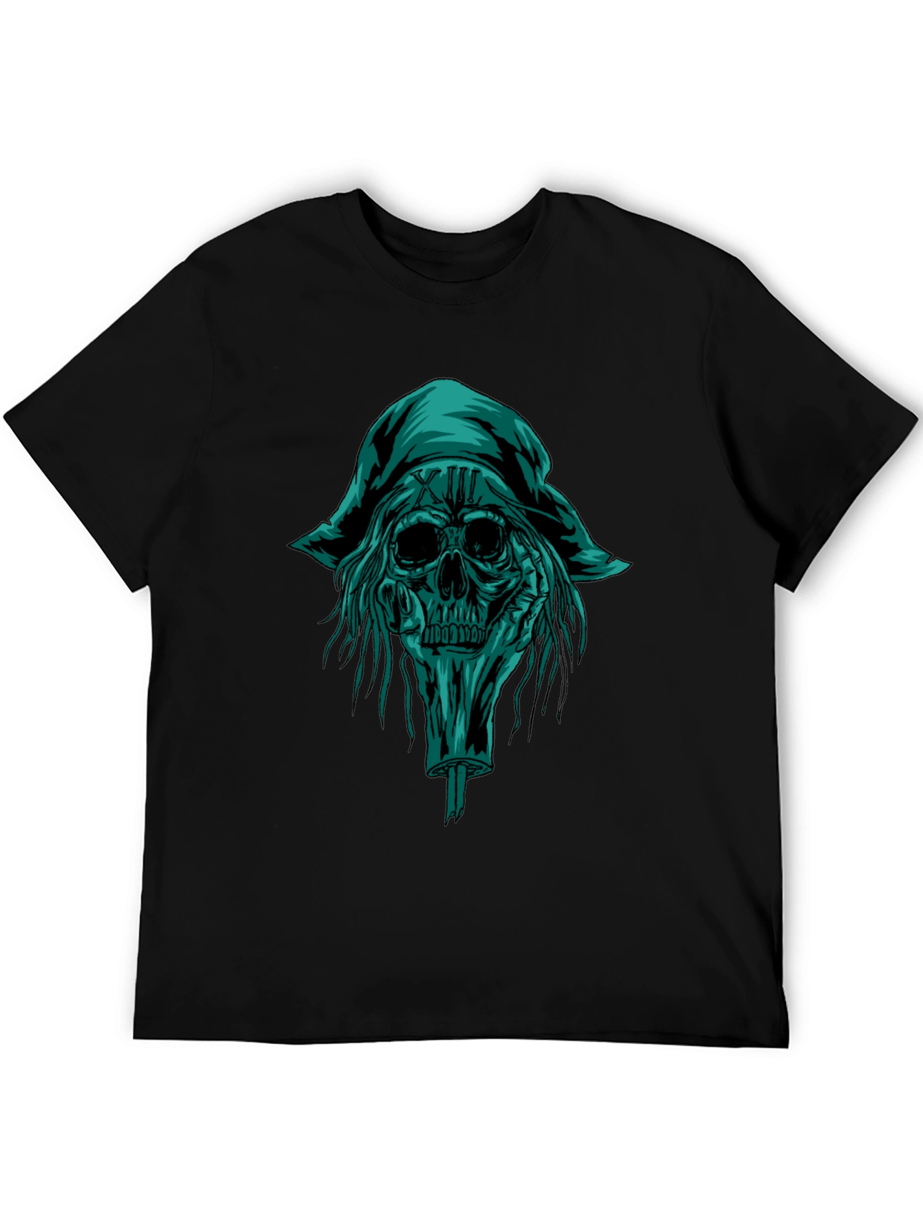 Black Skull Pirate Graphic Tee - Black Cotton T-Shirt view 5