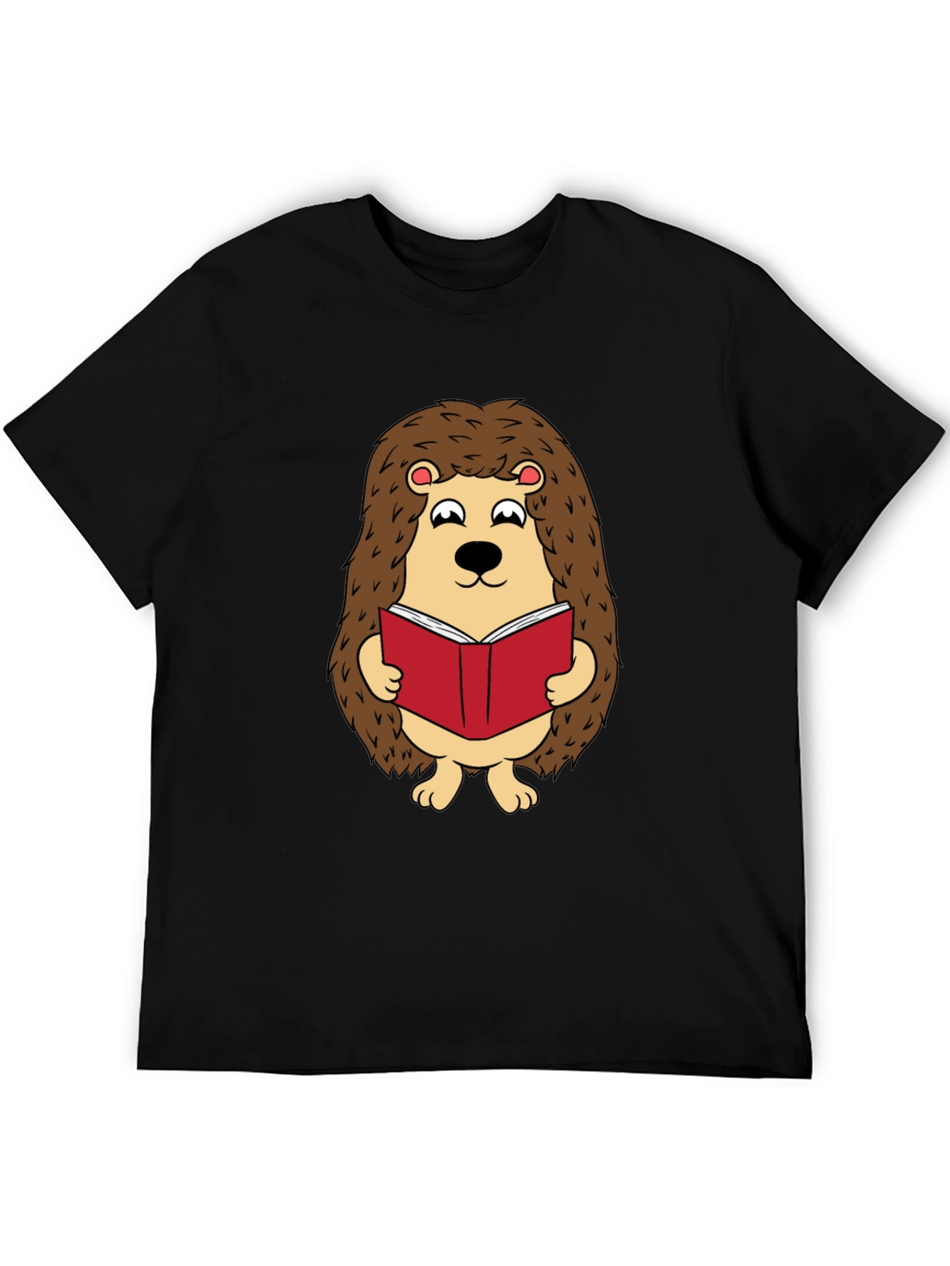Black Cute Hedgehog Reading Book Graphic T-Shirt view 5