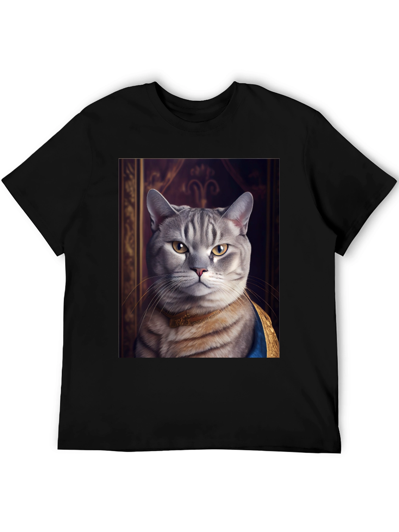 Black Regal Cat Portrait T-Shirt - Funny Pet Tee view 5