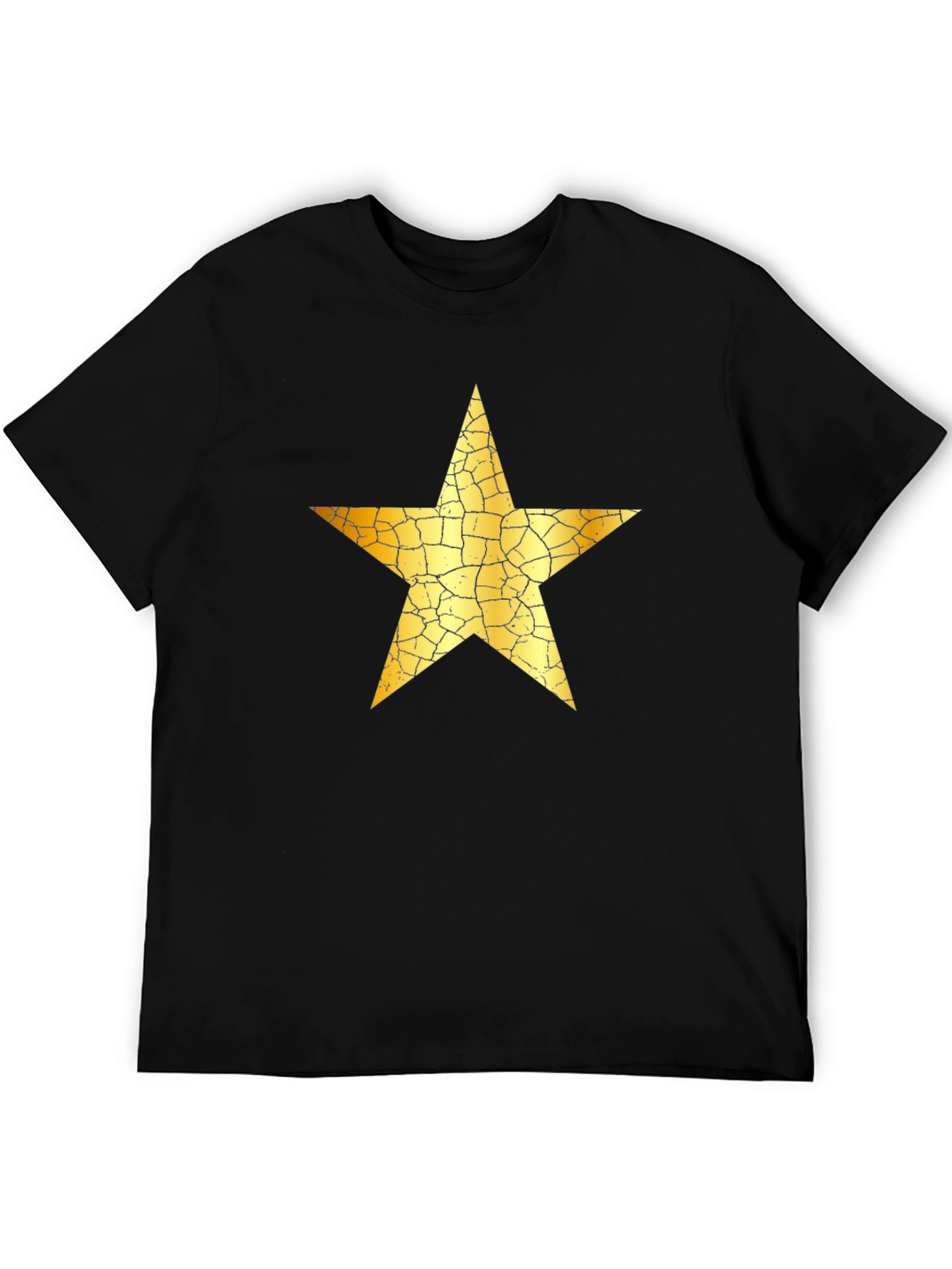 Black Cracked Gold Star Graphic Black T-Shirt view 5