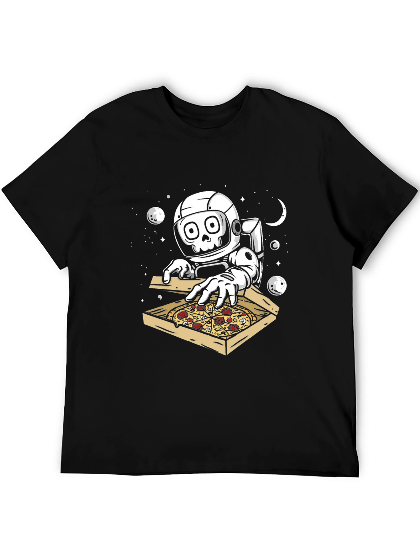 Black Astronaut Pizza Lover Graphic T-Shirt view 5