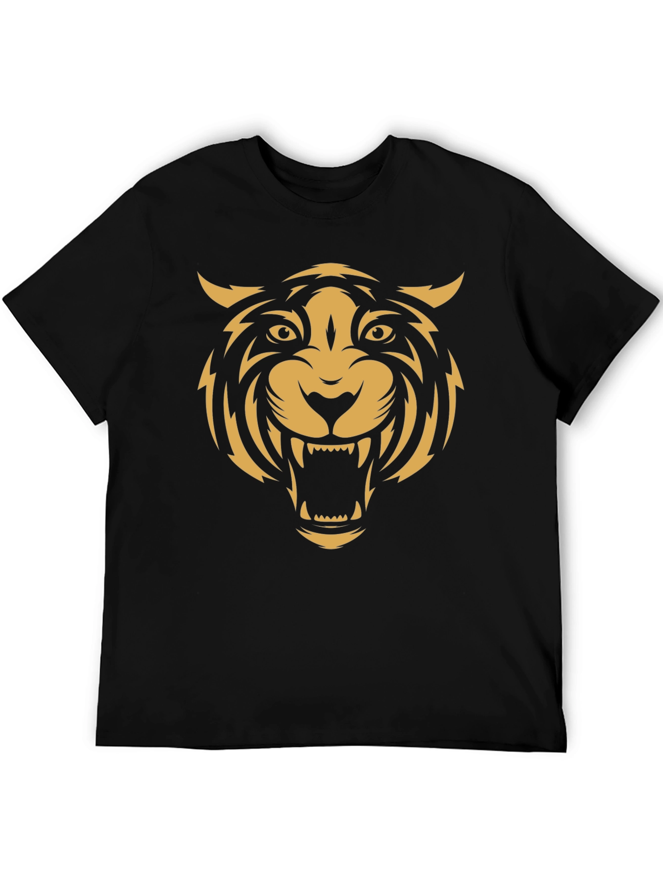 Black Men's Black T-Shirt with Bold Tiger Graphic view 5
