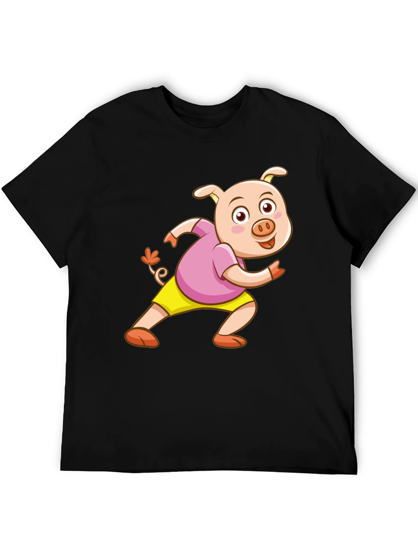 Black Cartoon Pig Black T-Shirt view 5
