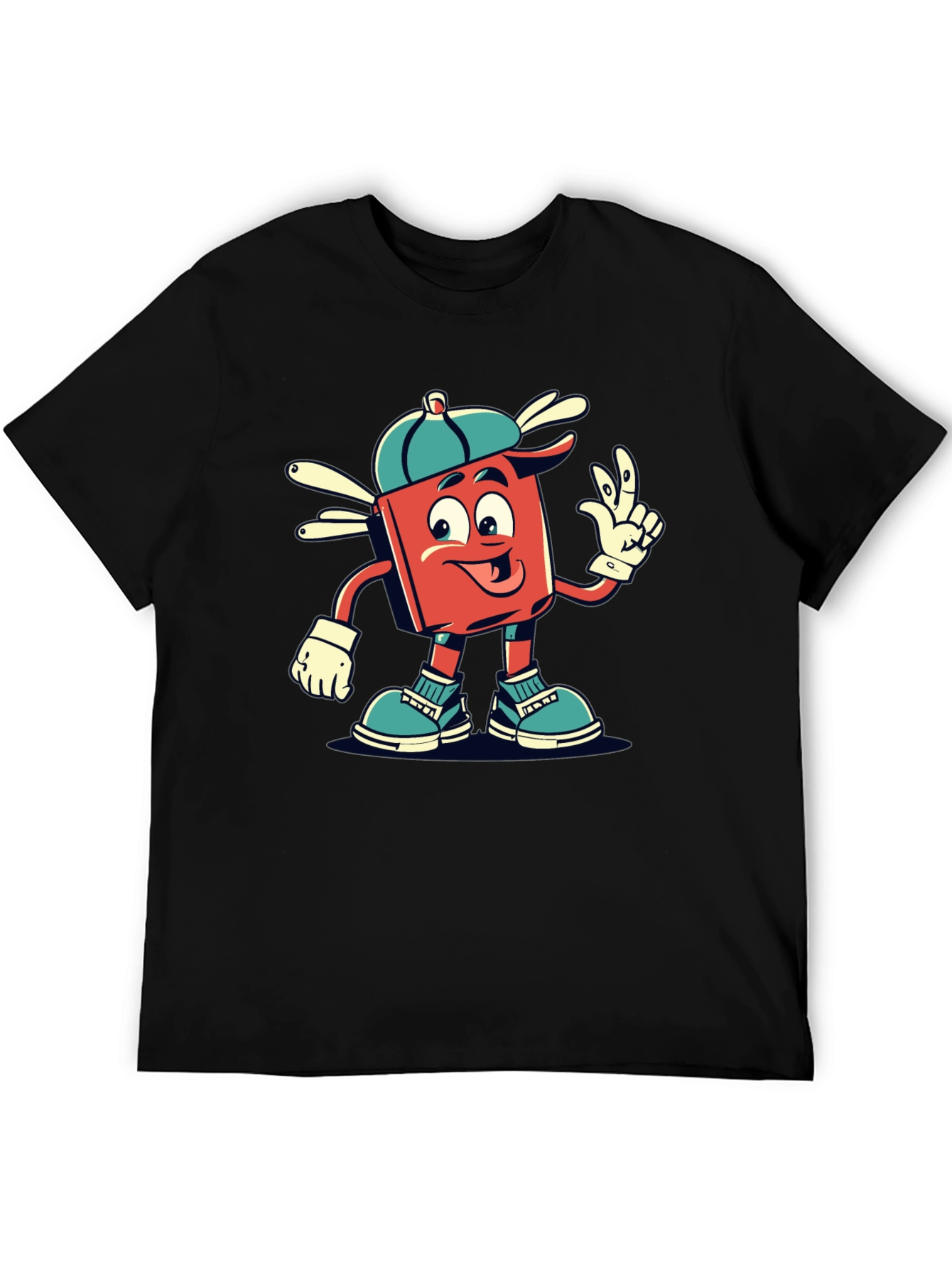 Black Retro Cartoon Graphic Tee - Cool Character Design view 5