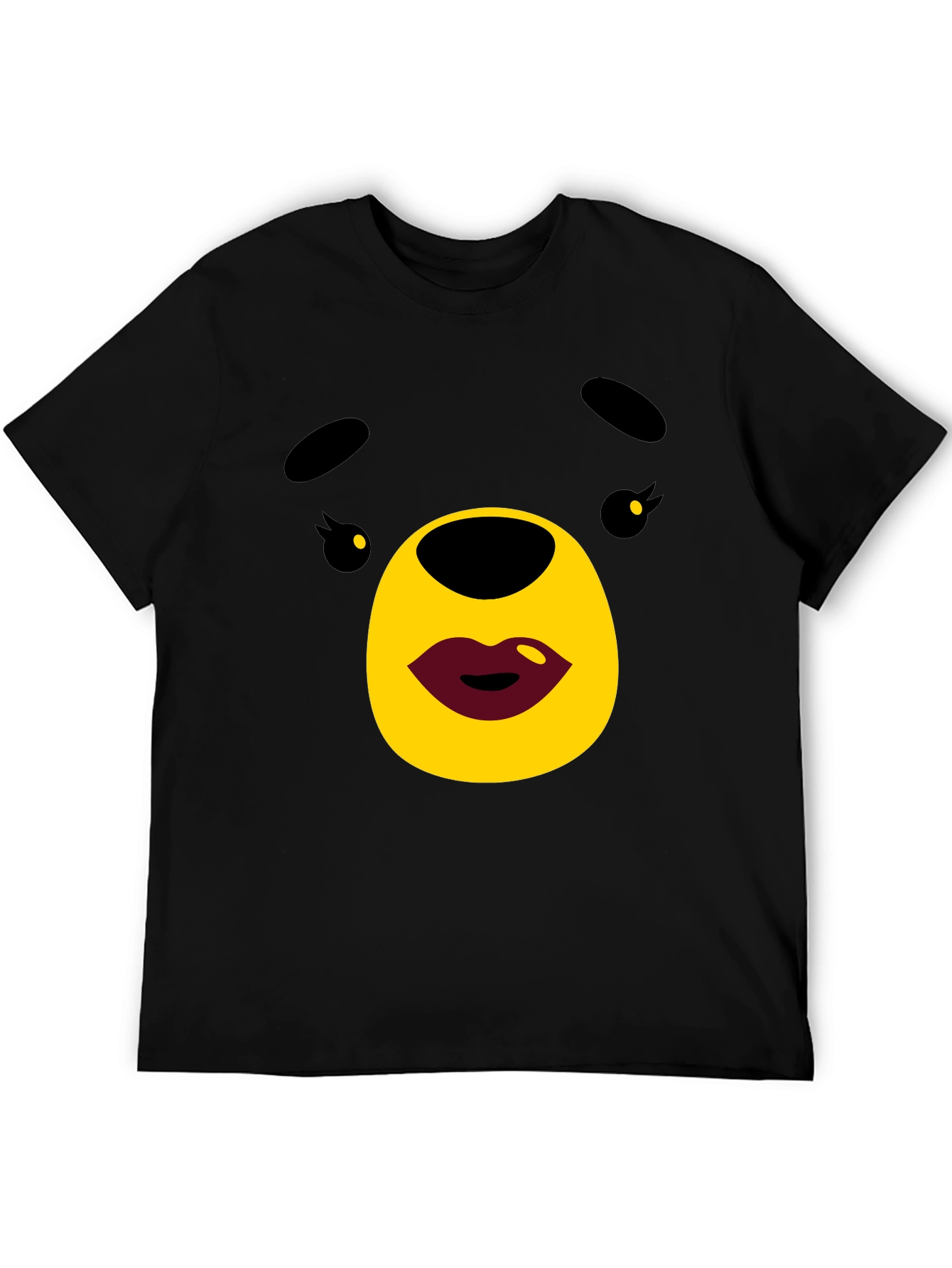 Black Cute Cartoon Bear Graphic Black T-Shirt view 5