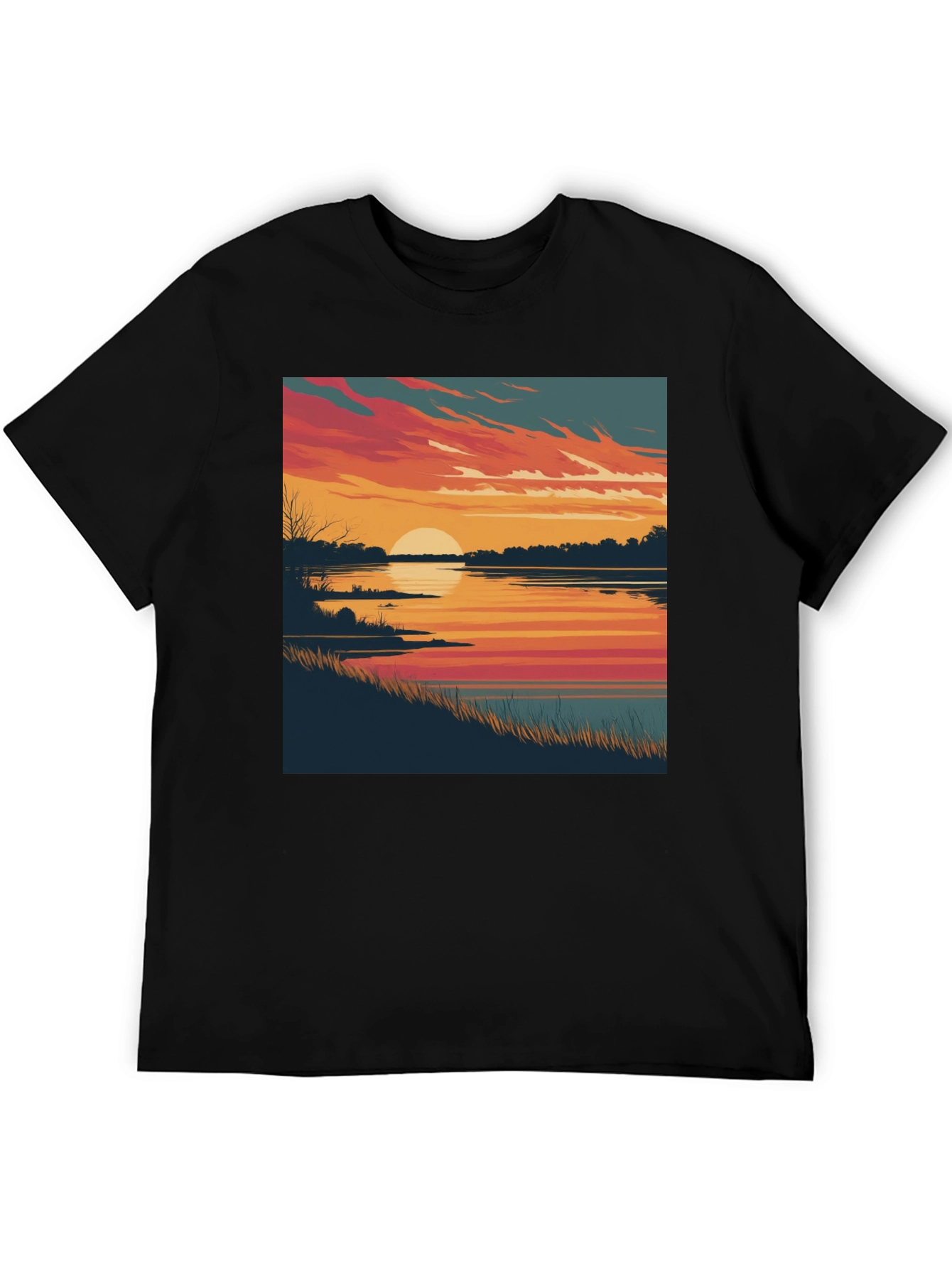 Black Sunset Lake Graphic Tee - Black Cotton Blend Comfort view 5