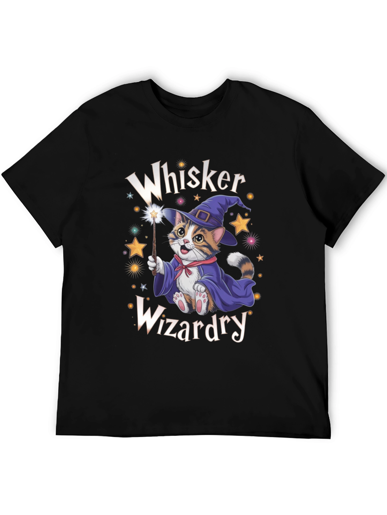 Black Whiskers Wizardry Cat T-Shirt view 5