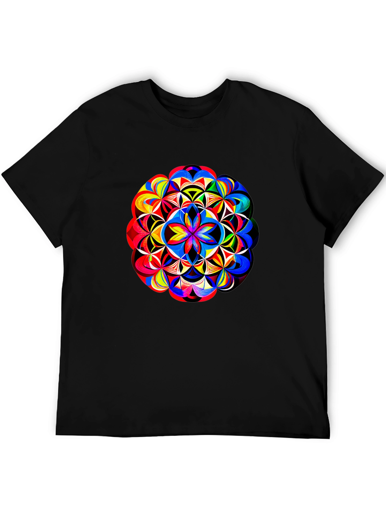 Black Vibrant Geometric Mandala Print Black T-Shirt view 5