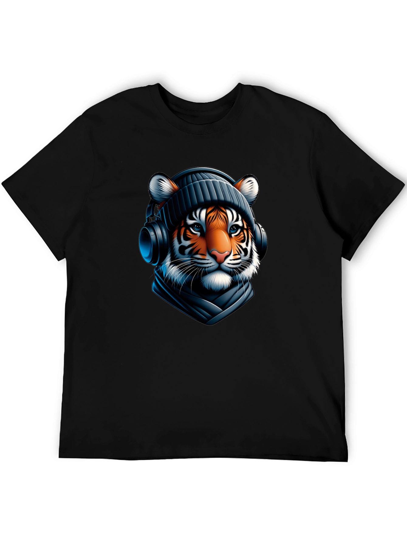 Black Tiger with Headphones Graphic Tee view 5