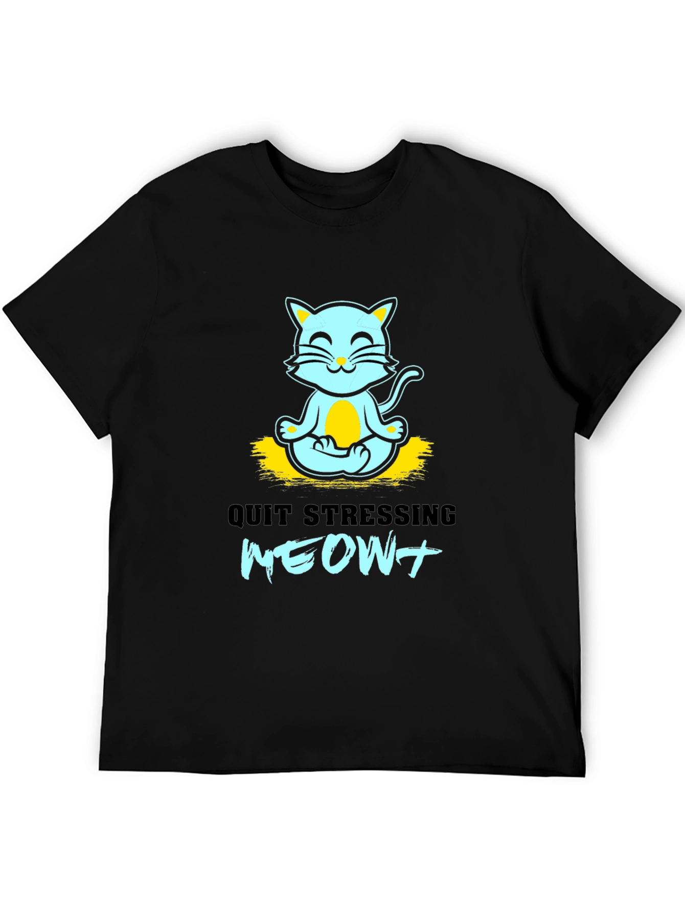 Black Meditating Cat Graphic Tee - Quit Stressing Meow! view 5