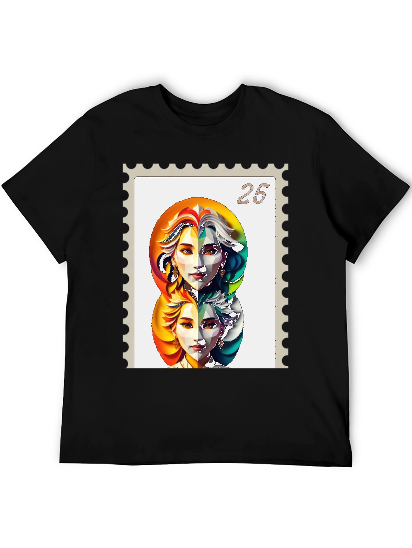 Black Abstract Face Stamp Graphic Tee - Black view 5