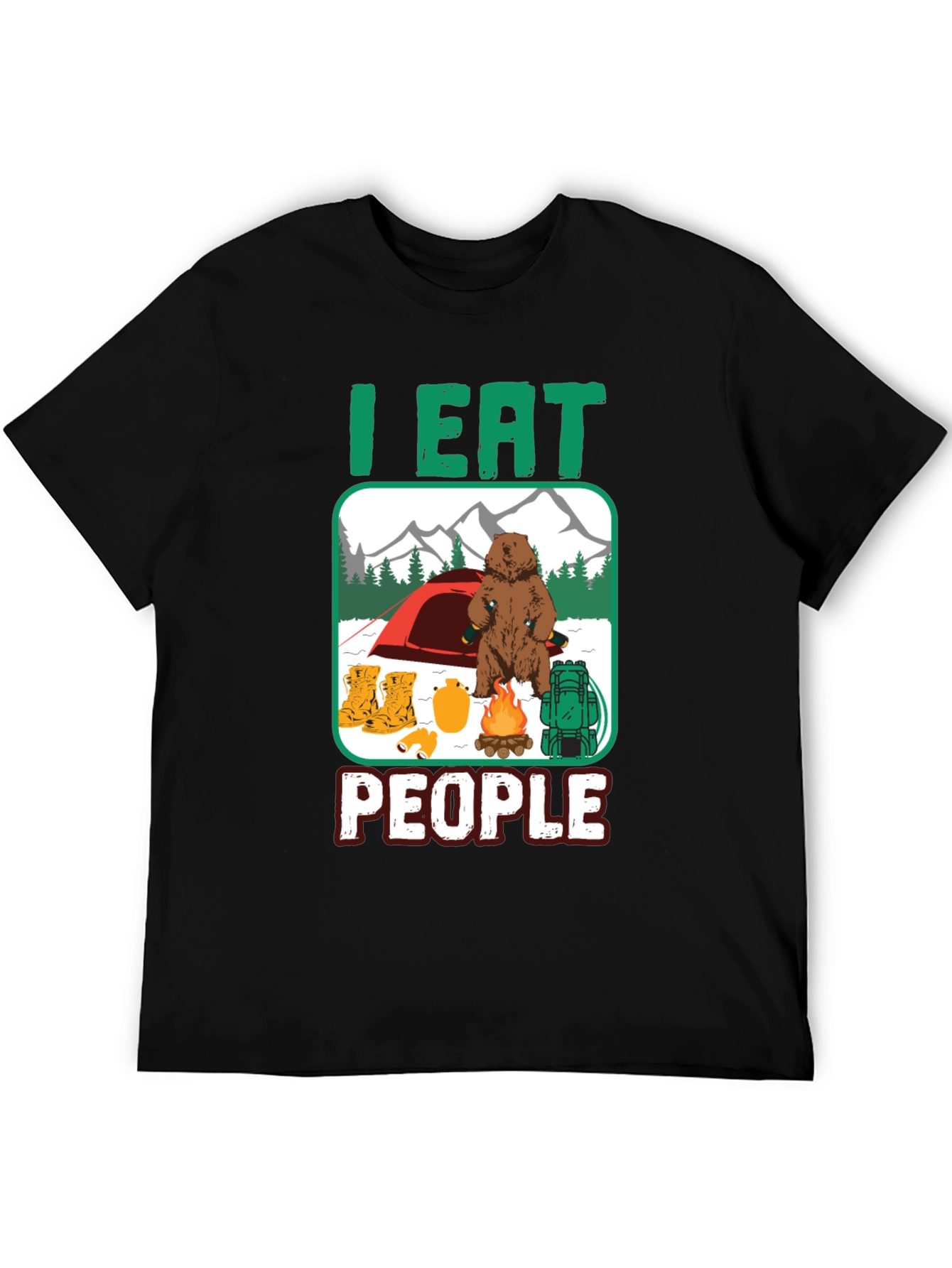 Black I Eat People Bear Camping T-Shirt view 5