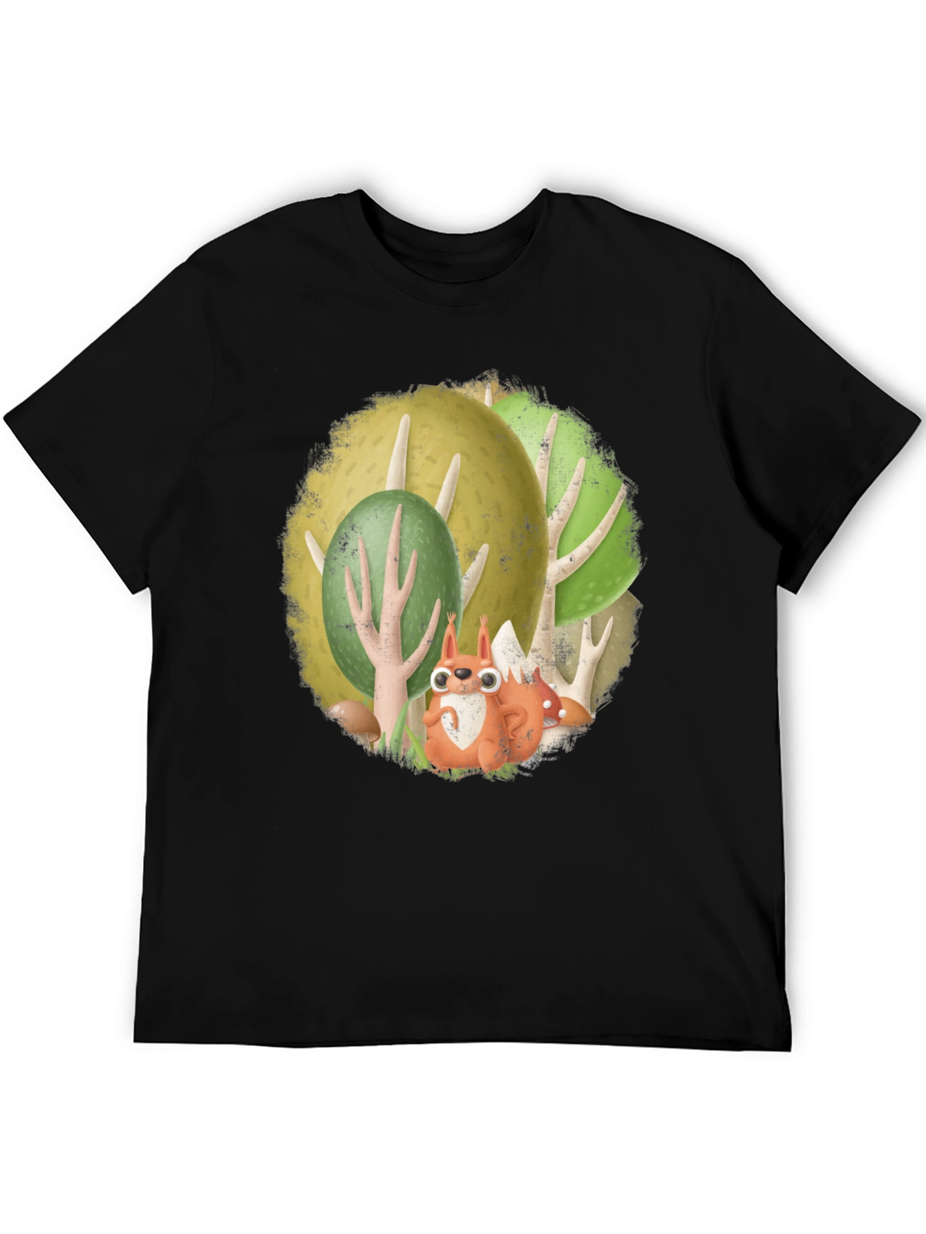 Black Whimsical Squirrel Forest Graphic Tee view 5
