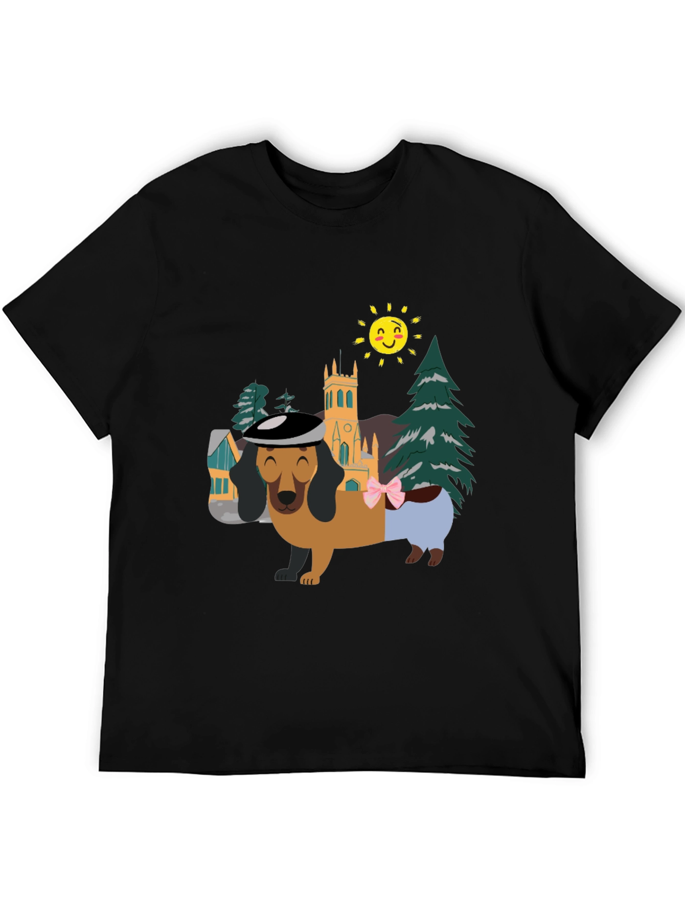 Black Dachshund Landscape Graphic Tee - Stylish & Fun! view 5