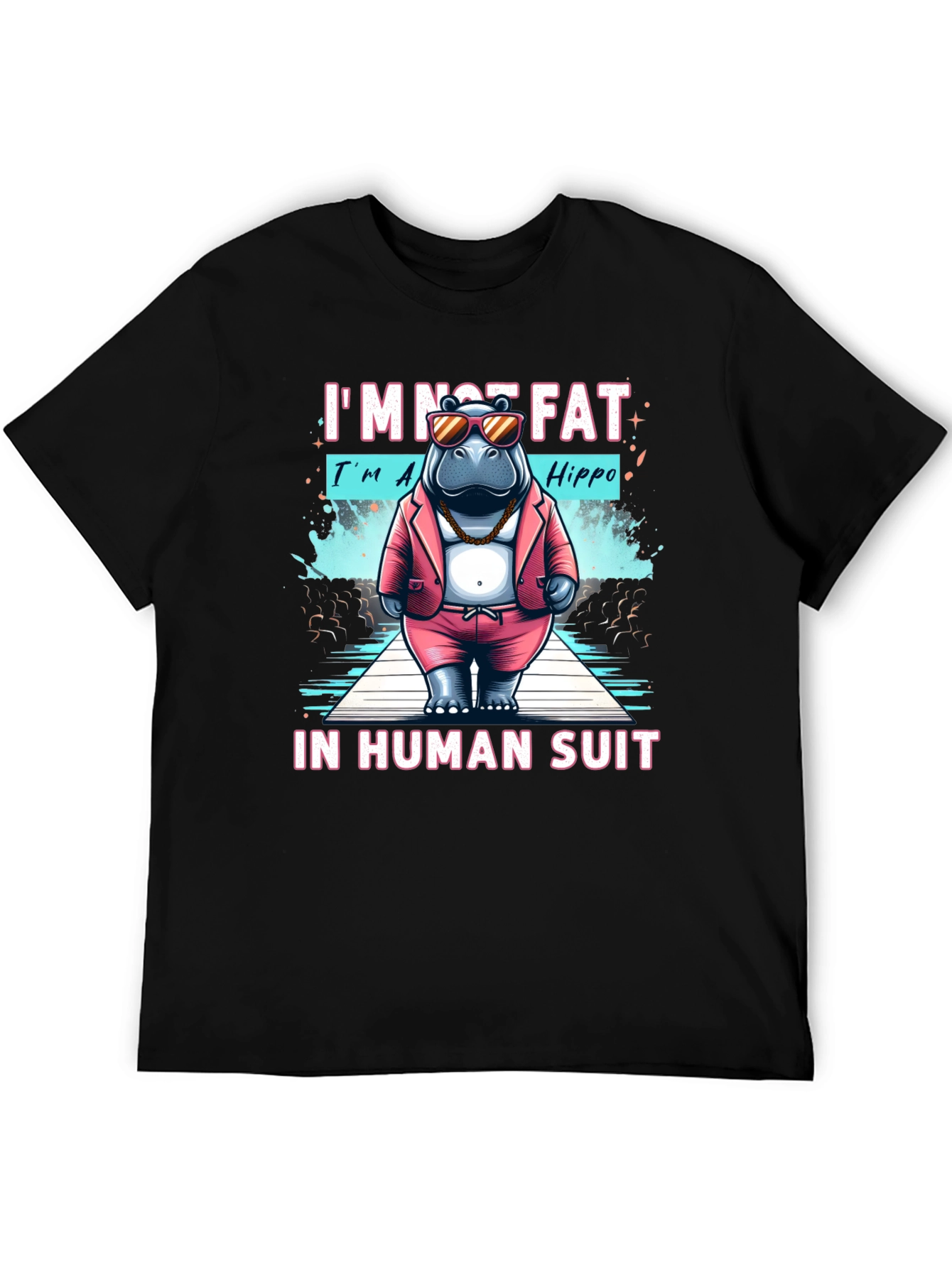 Black Funny Hippo in Human Suit Graphic Tee view 5