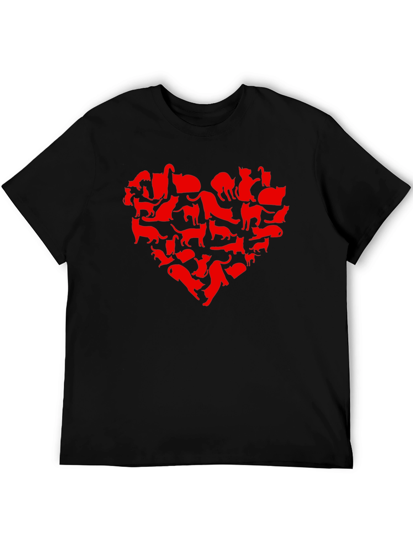 Black Cat Heart T-Shirt - Black Crew Neck Animal Lover Tee view 5
