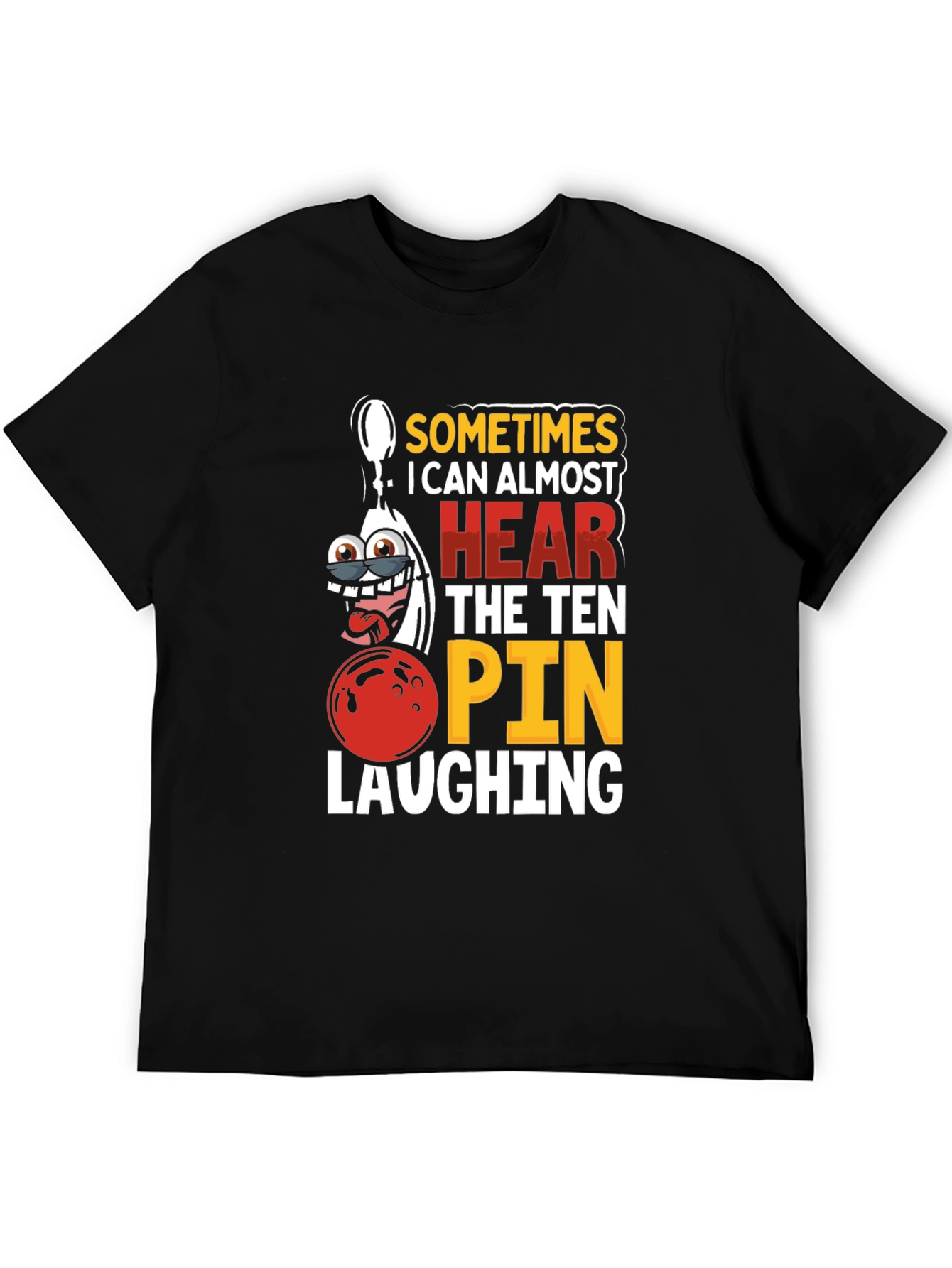 Black Funny Bowling T-Shirt: Ten Pin Laughing Graphic Tee view 5