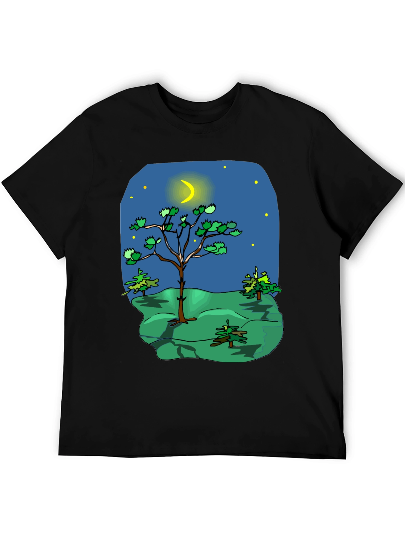 Black Cartoon Nature Scene Black T-Shirt view 5