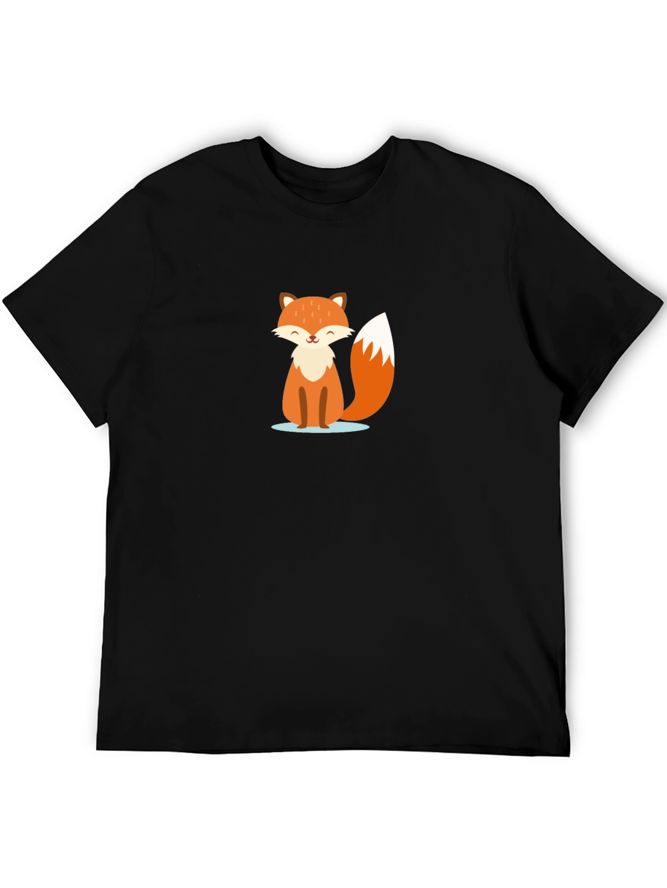 Black Cute Cartoon Fox Graphic T-Shirt - Black Cotton Tee view 5