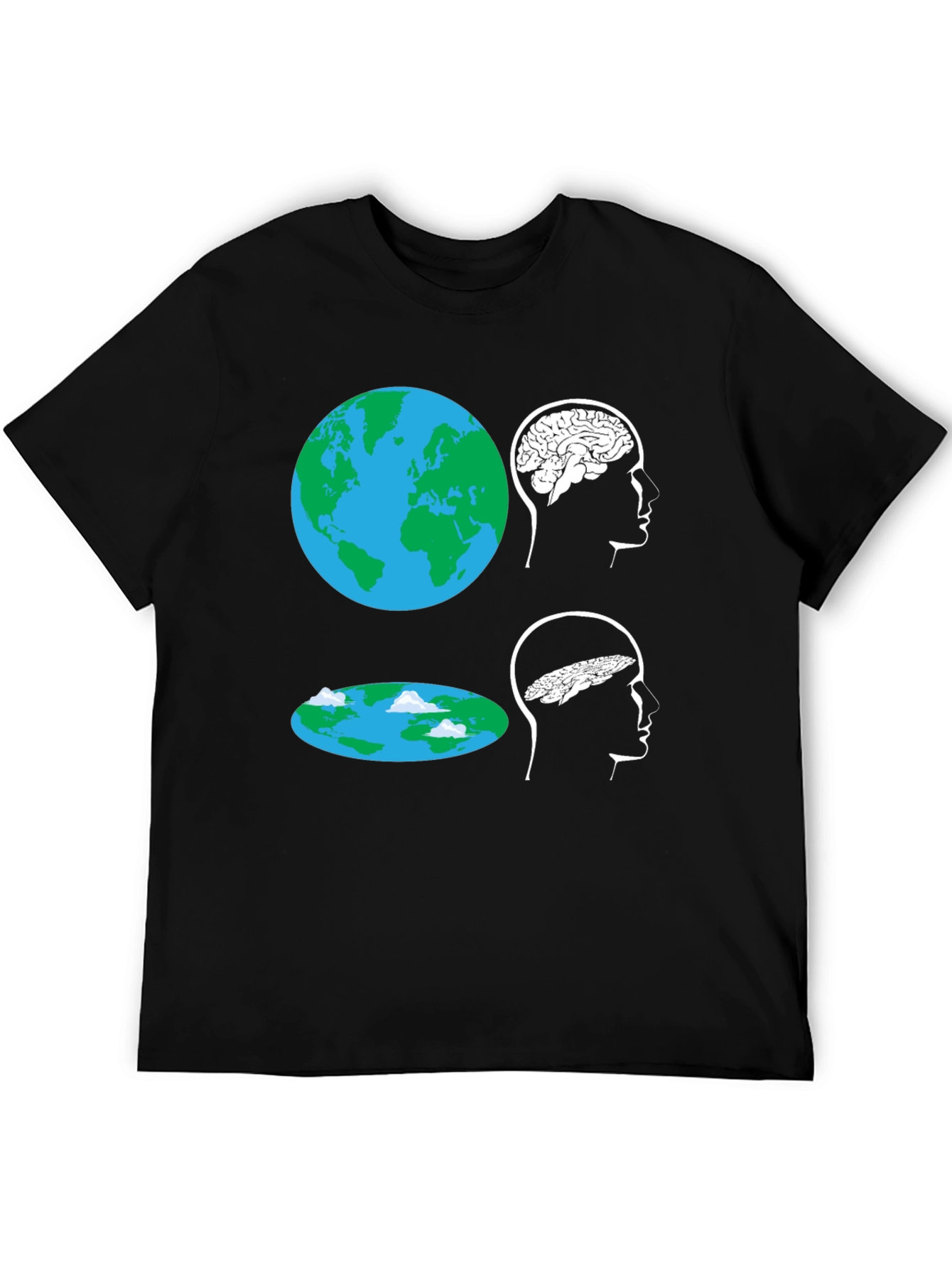 Black Flat Earth Brain Tee: Round vs. Flat Mindset T-Shirt view 5
