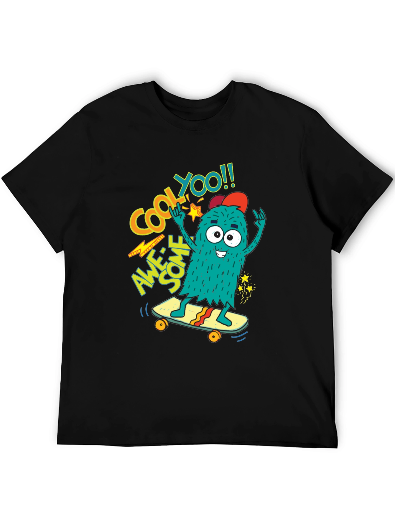 Black Cool Monster Skateboard Graphic Tee - Awesome YOO!! view 5