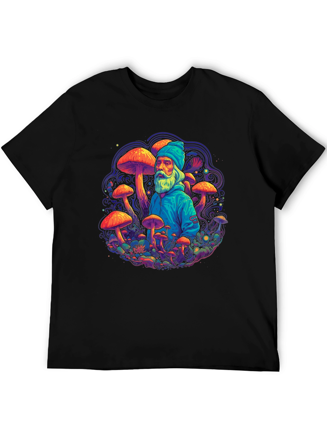 Black Wizard Mushroom Graphic Tee - Psychedelic Design view 5