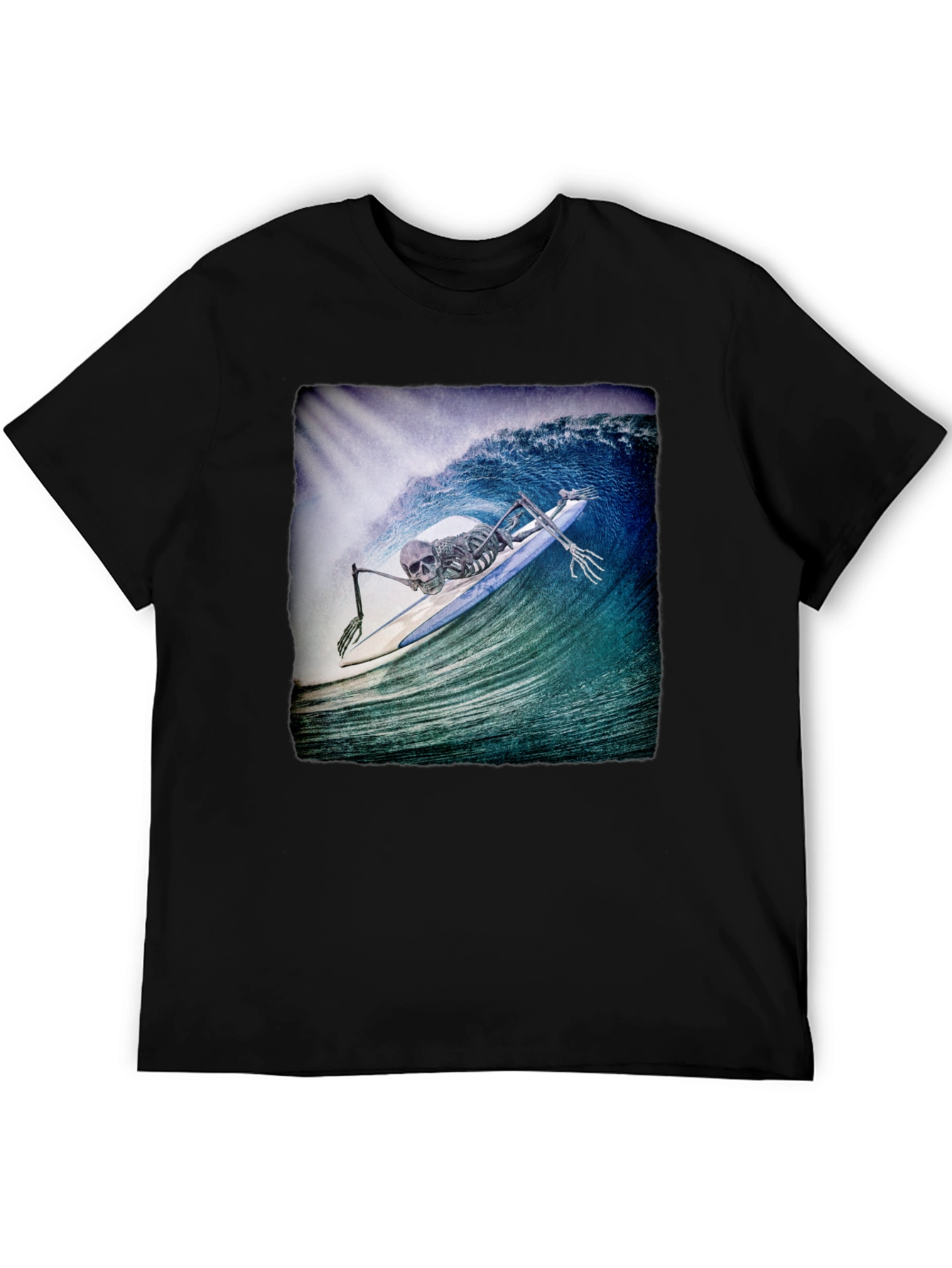 Black Skeleton Surfer T-Shirt - Black Crew Neck Tee view 5