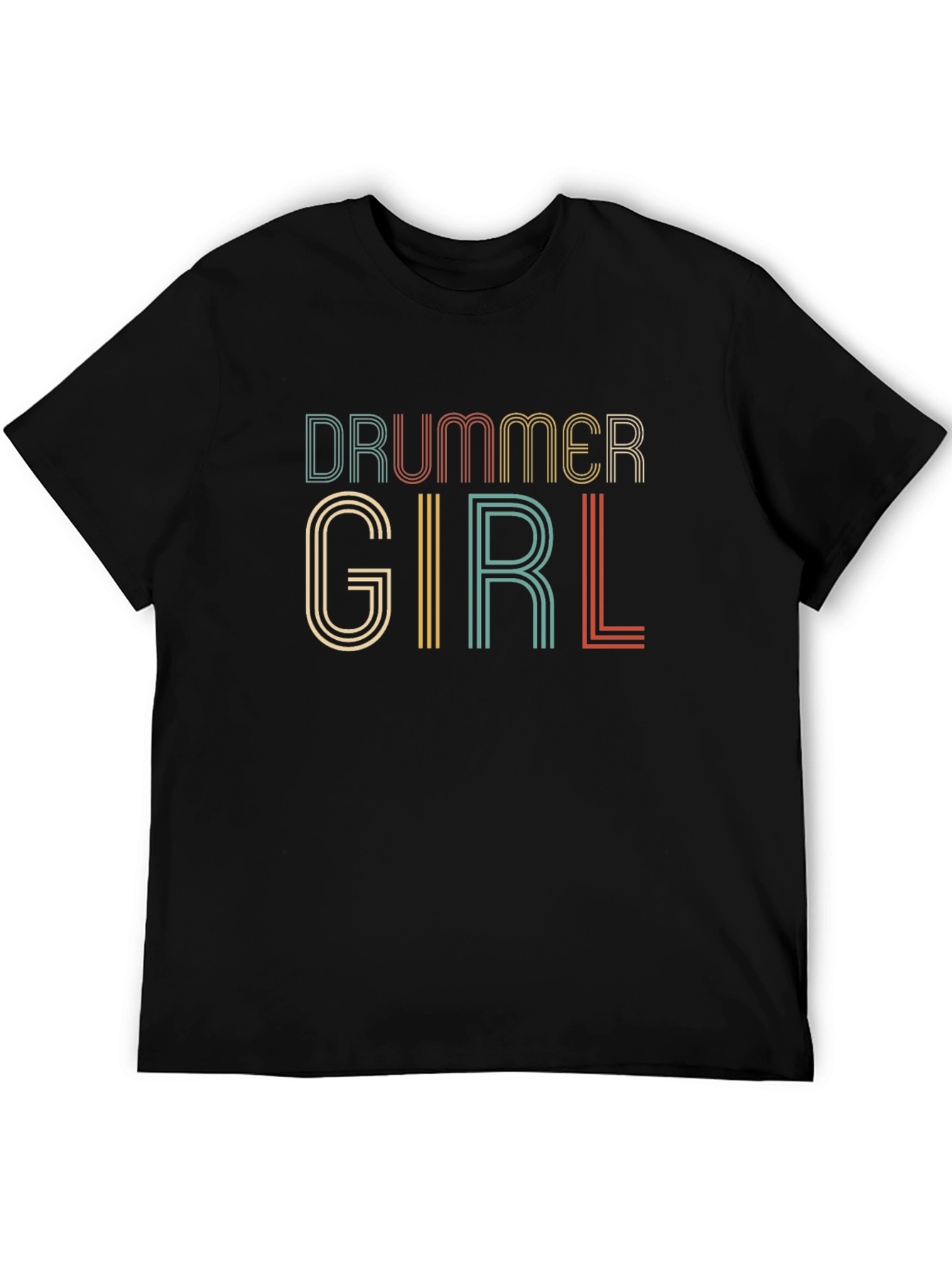 Black Drummer Girl Retro Style Black T-Shirt view 5